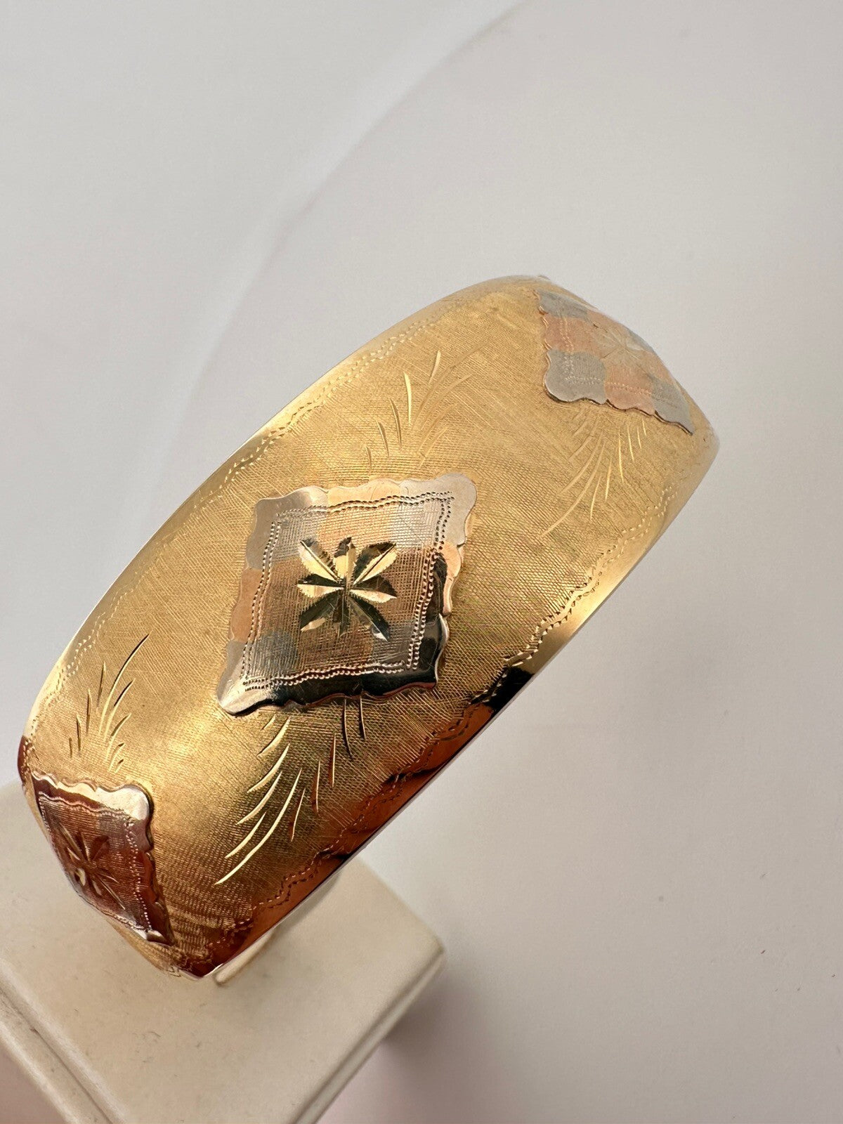 Bracciale schiava rigido in oro tricolore 18 kt, anni '90 – foto 15