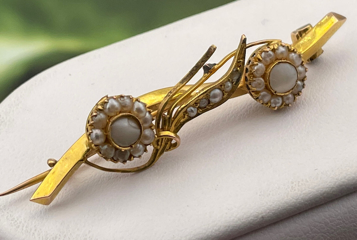 Spilla antica in oro rosso 6/7 kt con piccole perle, fine '800 – foto 7