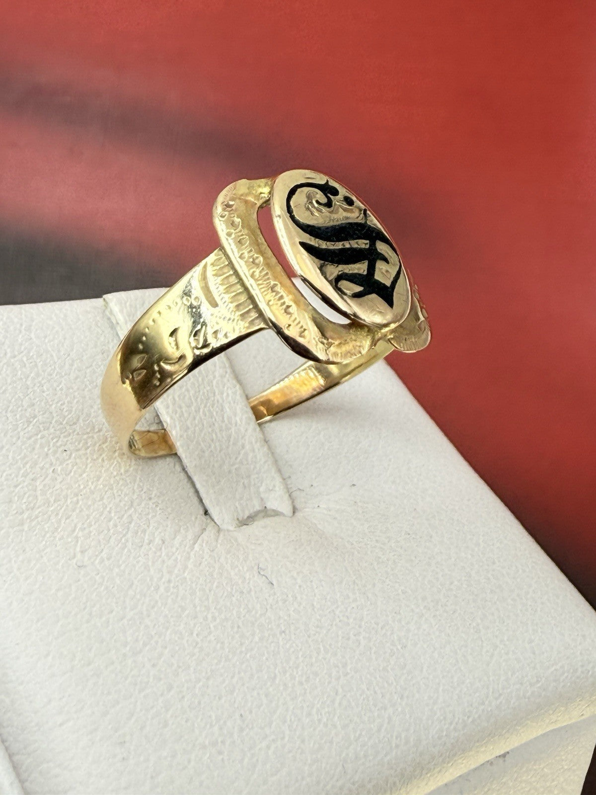 Anello borbonico con lettera S smaltata in oro 6/7 kt, misura 21 – foto 13