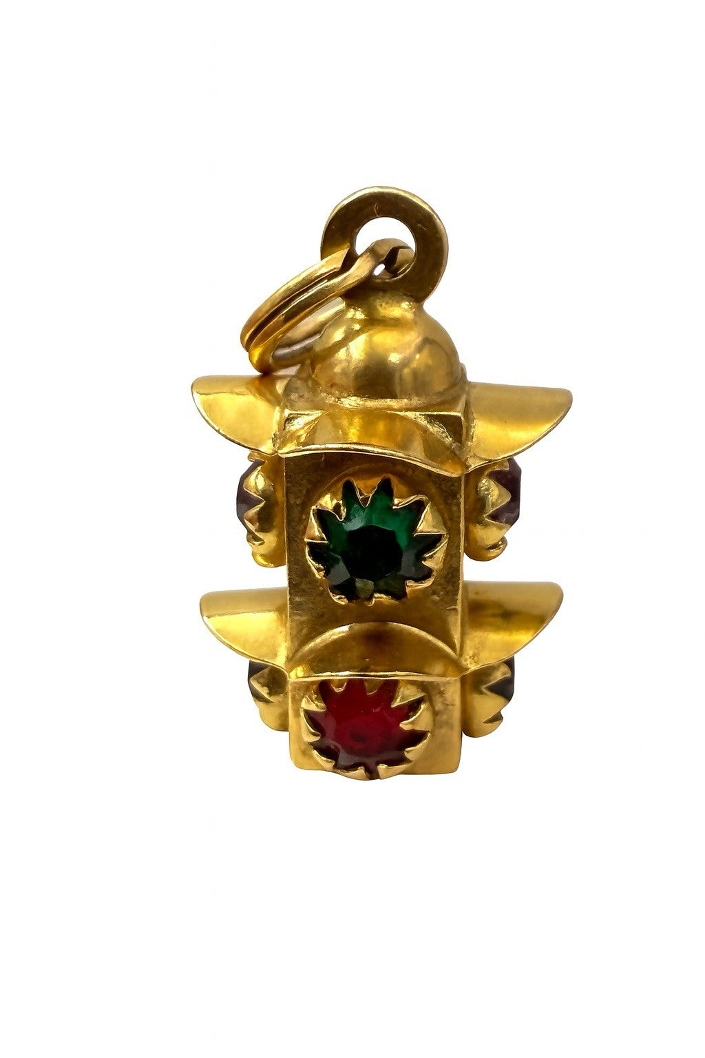 Ciondolo semaforo vintage in oro 18 kt con paste vitree, anni '70
