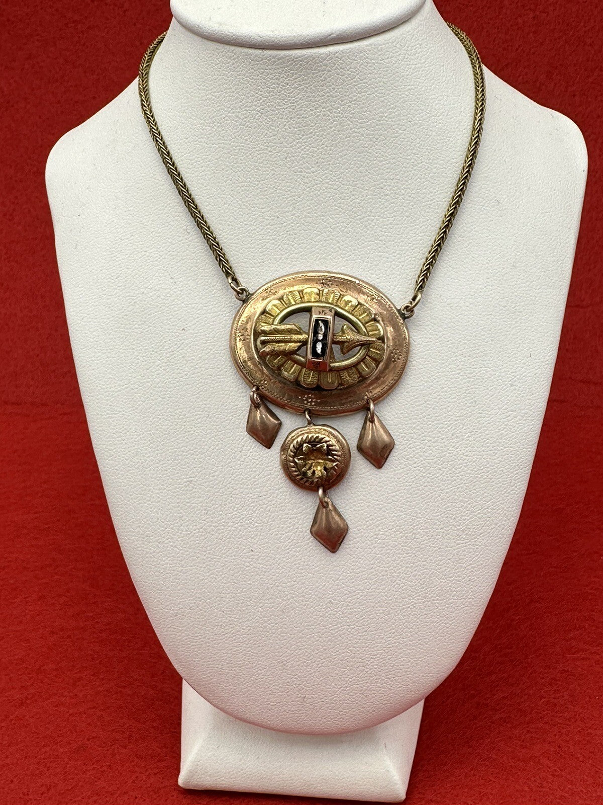 Collana antica in oro 6/7 kt con smalti neri e pendenti, fine '800 – foto 2