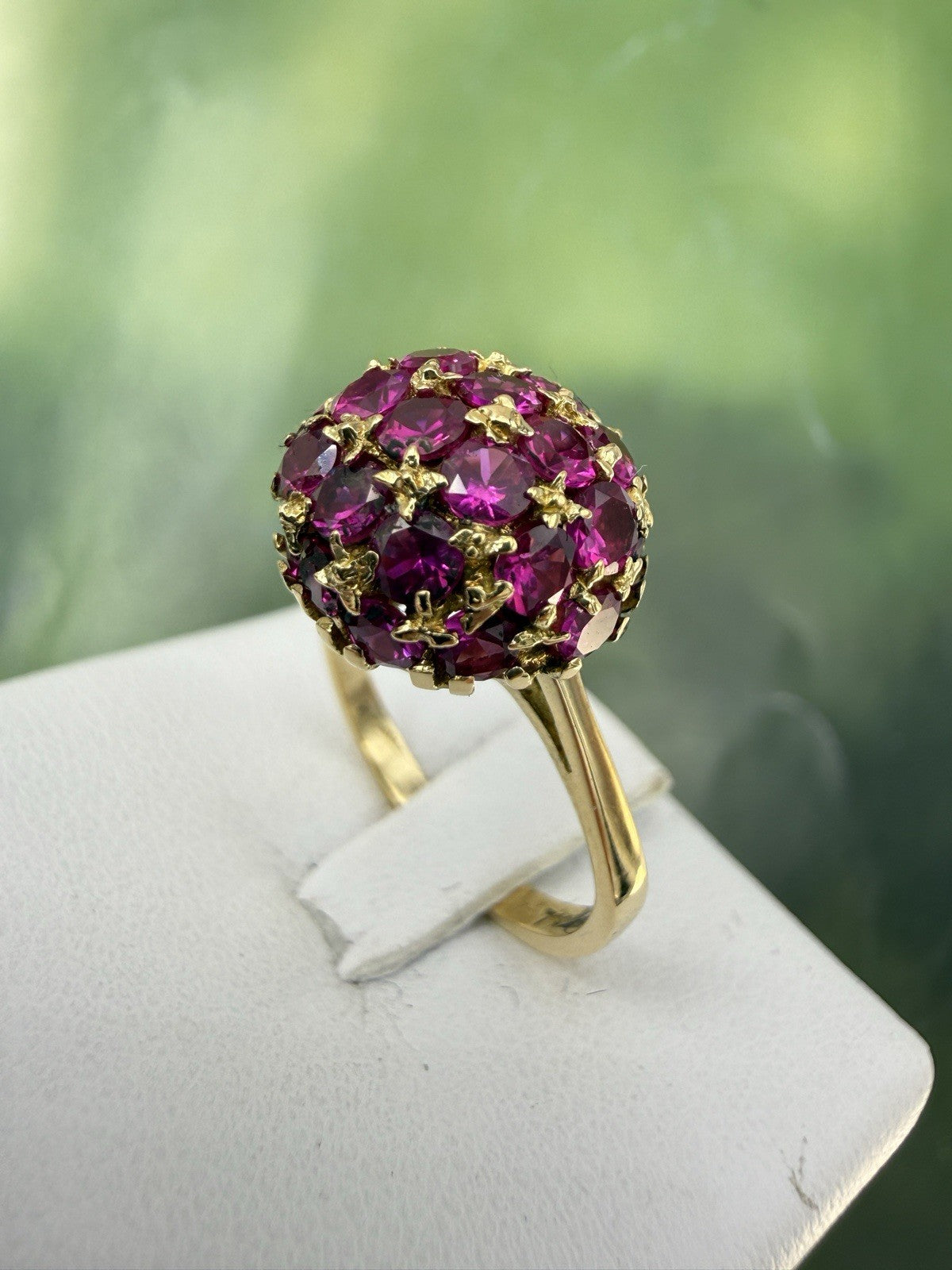 Anello a sfera vintage in oro 18 kt con rubini sintetici, anni '70 – foto 4