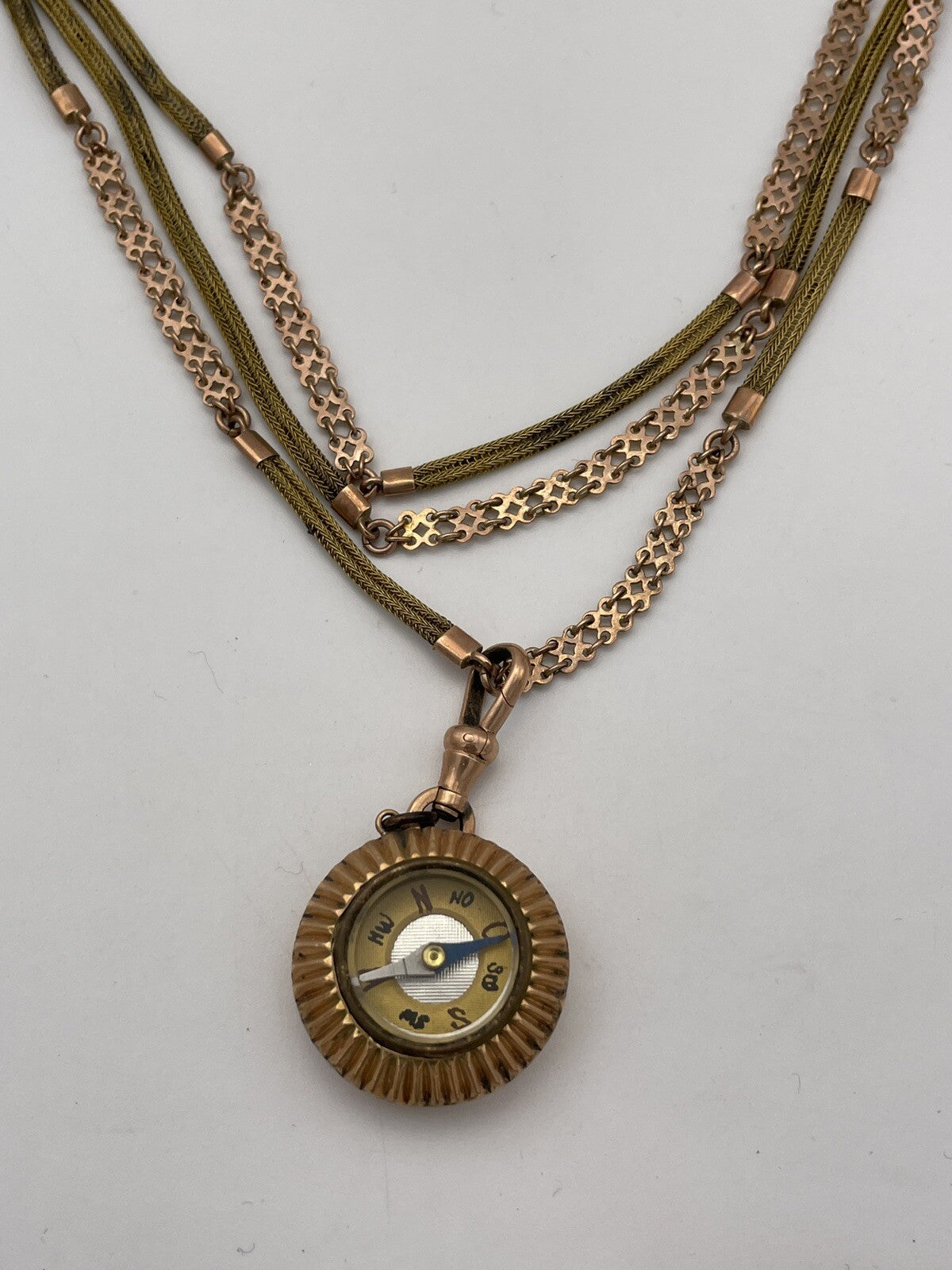 Doppia collana porta-orologio in oro rosa 6/7 kt con bussola e ciondoli – foto 2