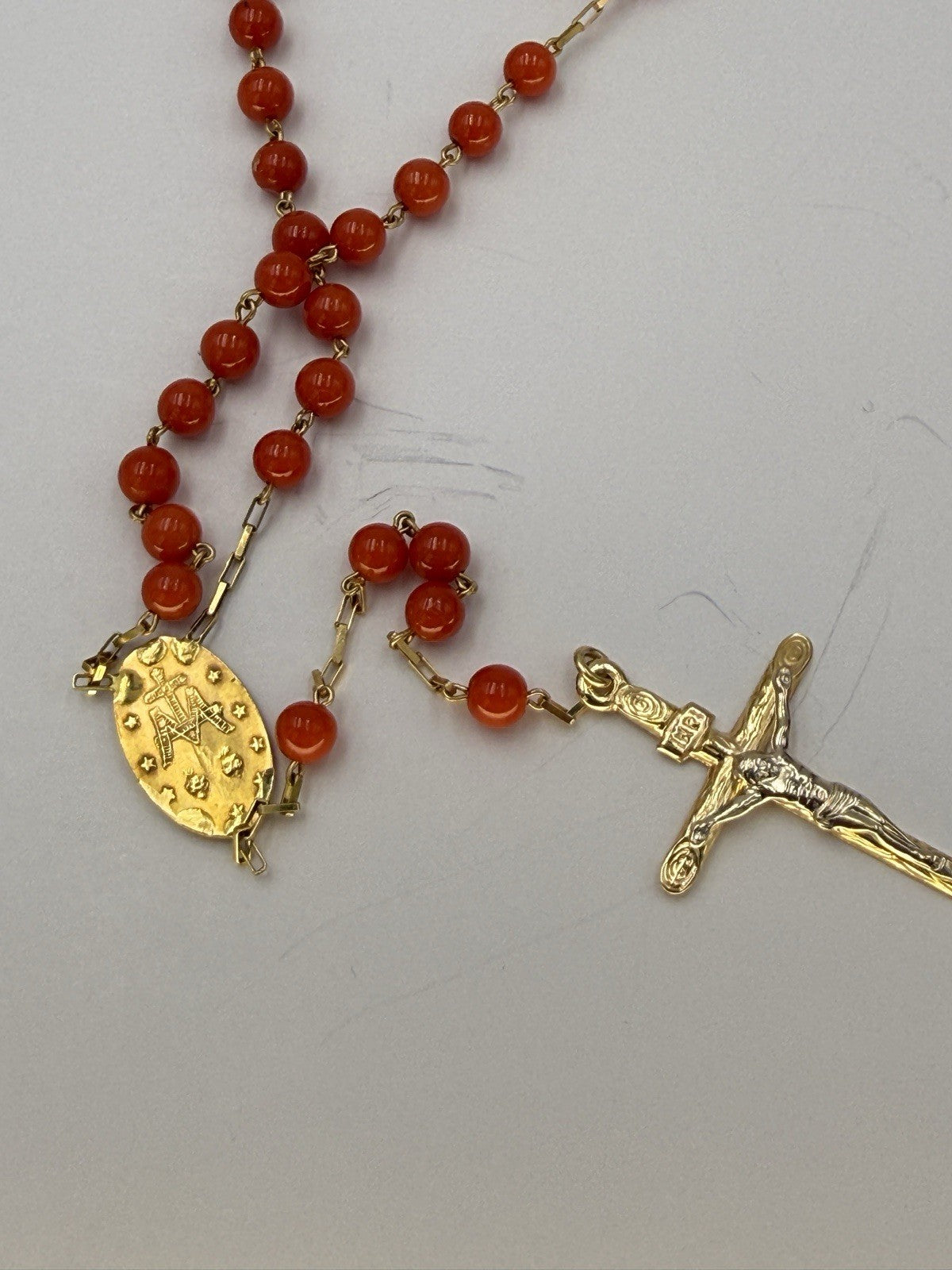 Rosario in oro 18 kt con corallo rosso mediterraneo – foto 7