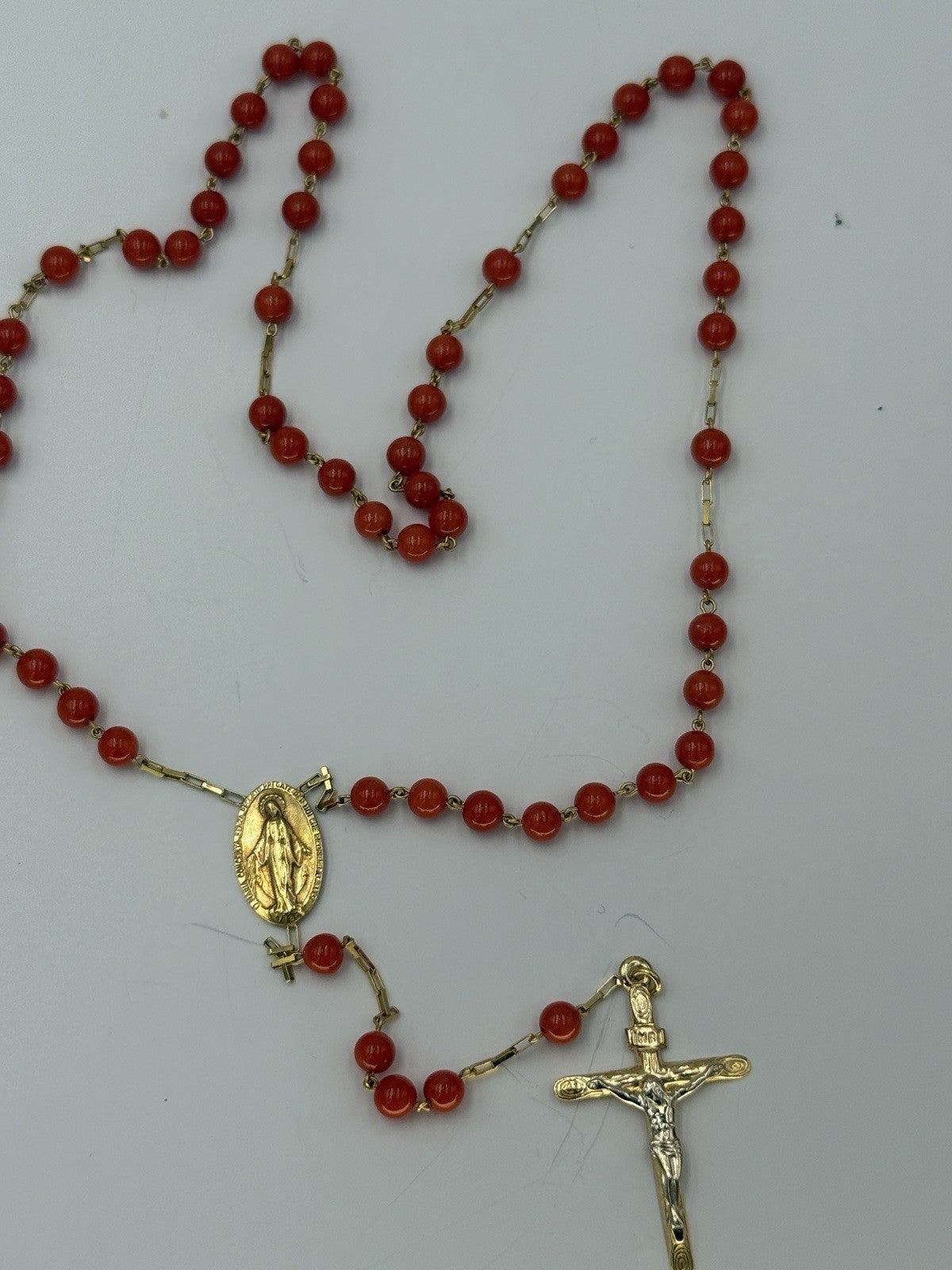 Rosario in oro 18 kt con corallo rosso mediterraneo – foto 4