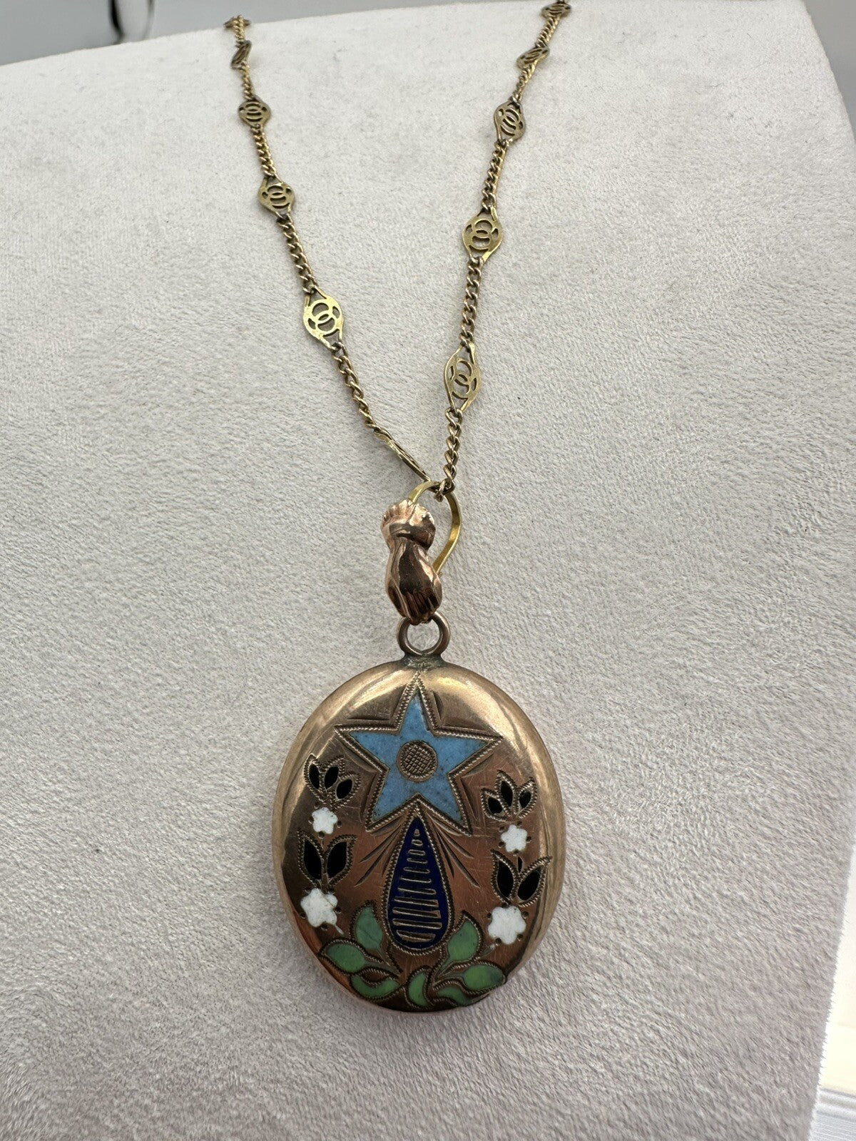 Collana antica in oro 6/7 kt con ciondolo a smalti multicolor, fine '800 – foto 2