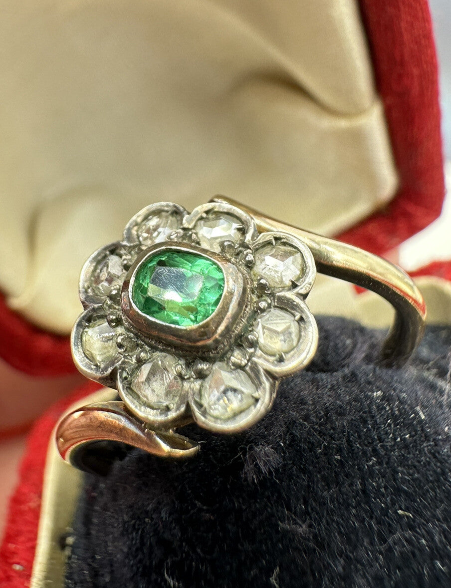 Anello a contorno in oro 18 kt e argento con diamanti taglio rosa, anni '50 – foto 10