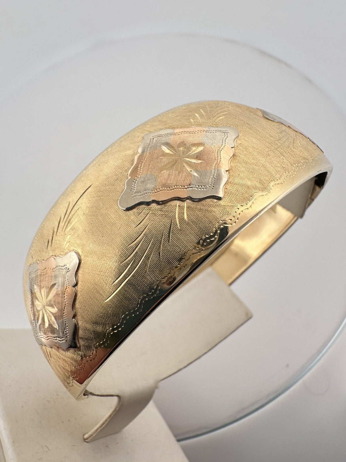 Bracciale schiava rigido in oro tricolore 18 kt, anni '90 – foto 12