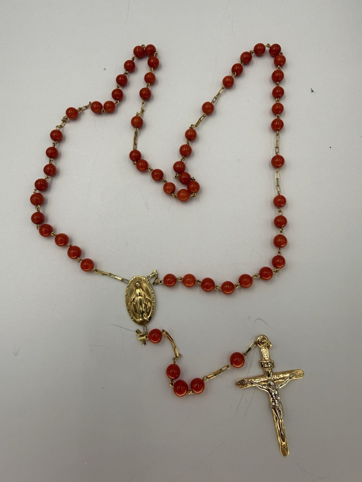 Rosario in oro 18 kt con corallo rosso mediterraneo – foto 5