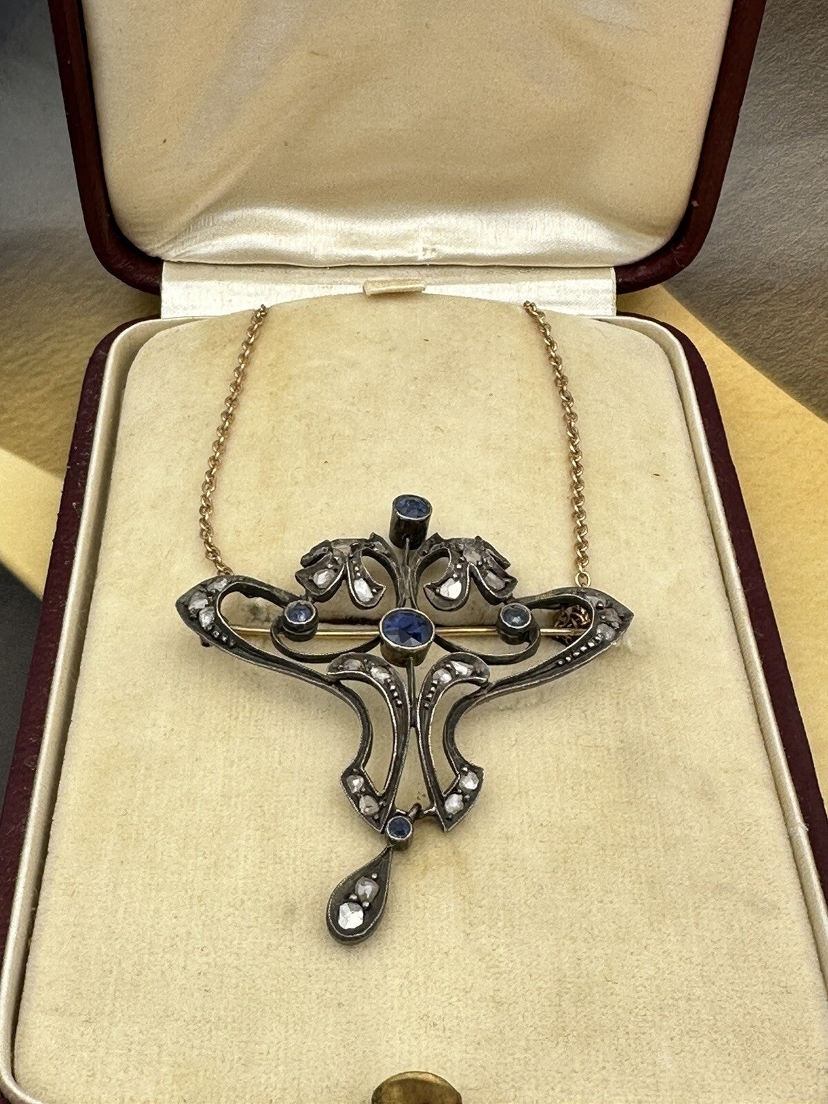 Spilla pendente antica in argento e oro con zaffiri e diamanti, inizi '900 – foto 5