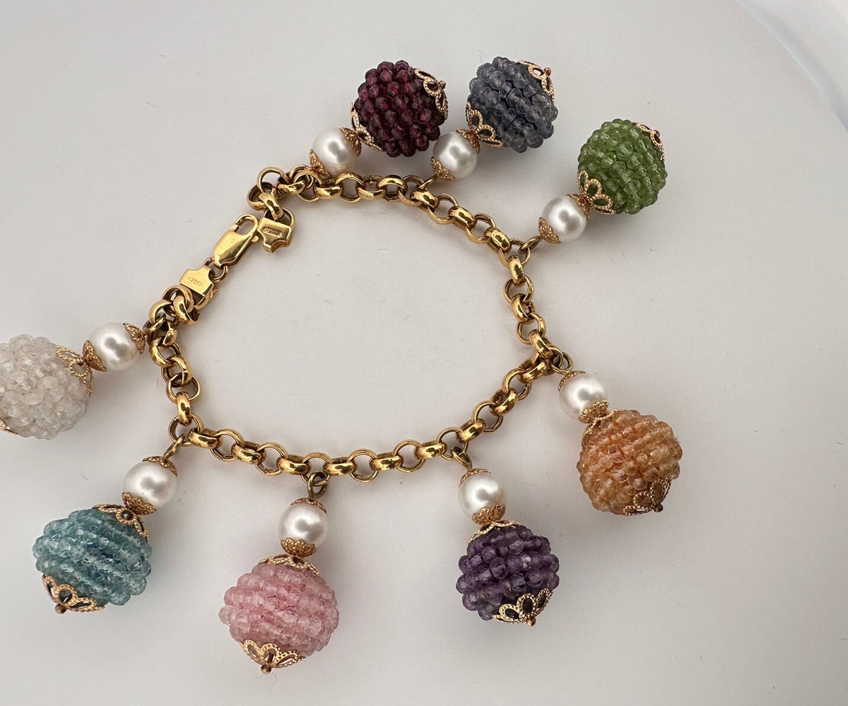 Bracciale charms in oro giallo 18 kt con pietre dure e perle – foto 9