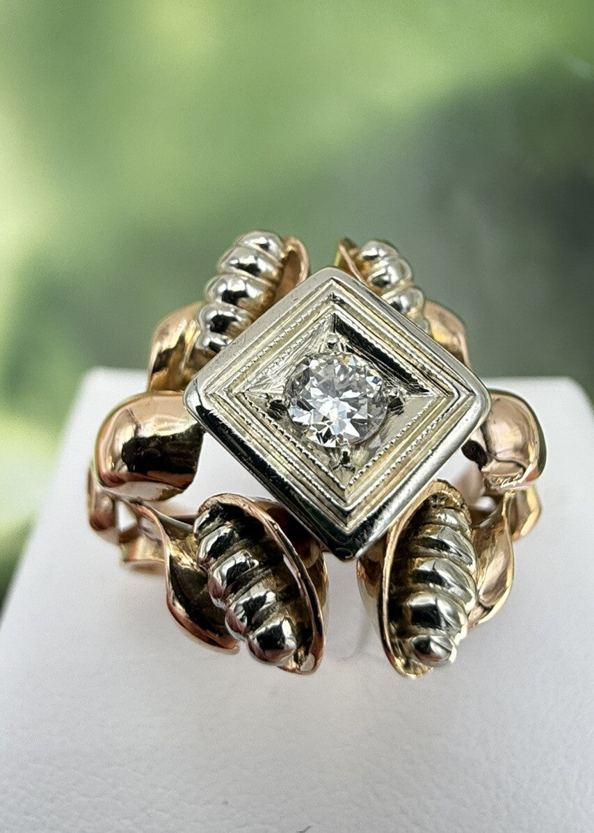 Anello vintage in oro rosso 18 kt con brillante da 0,15 ct, anni '50 – foto 13