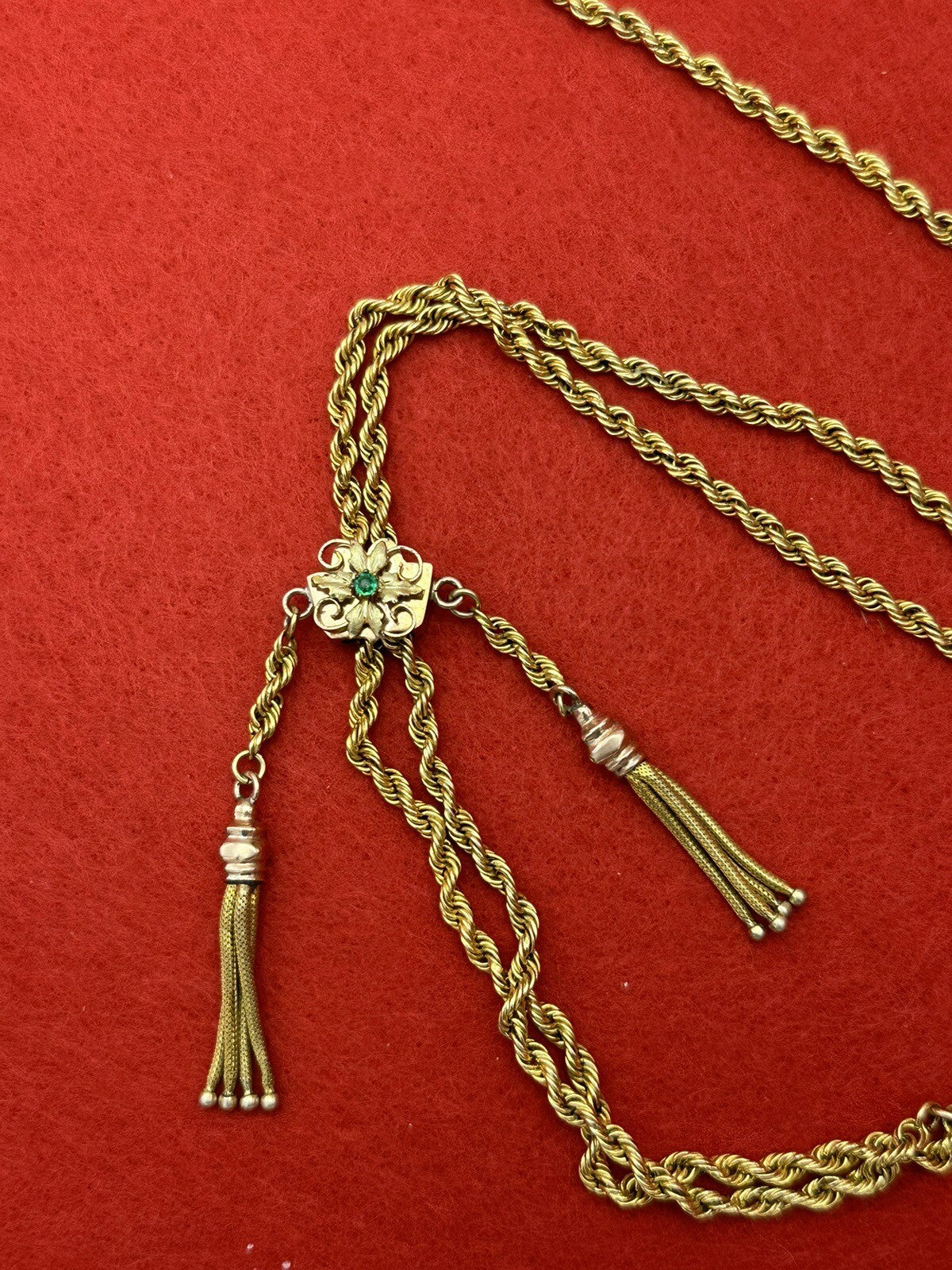 Collana saliscendi borbonica in oro 6/7 kt con pendente S e pietra verde – foto 2