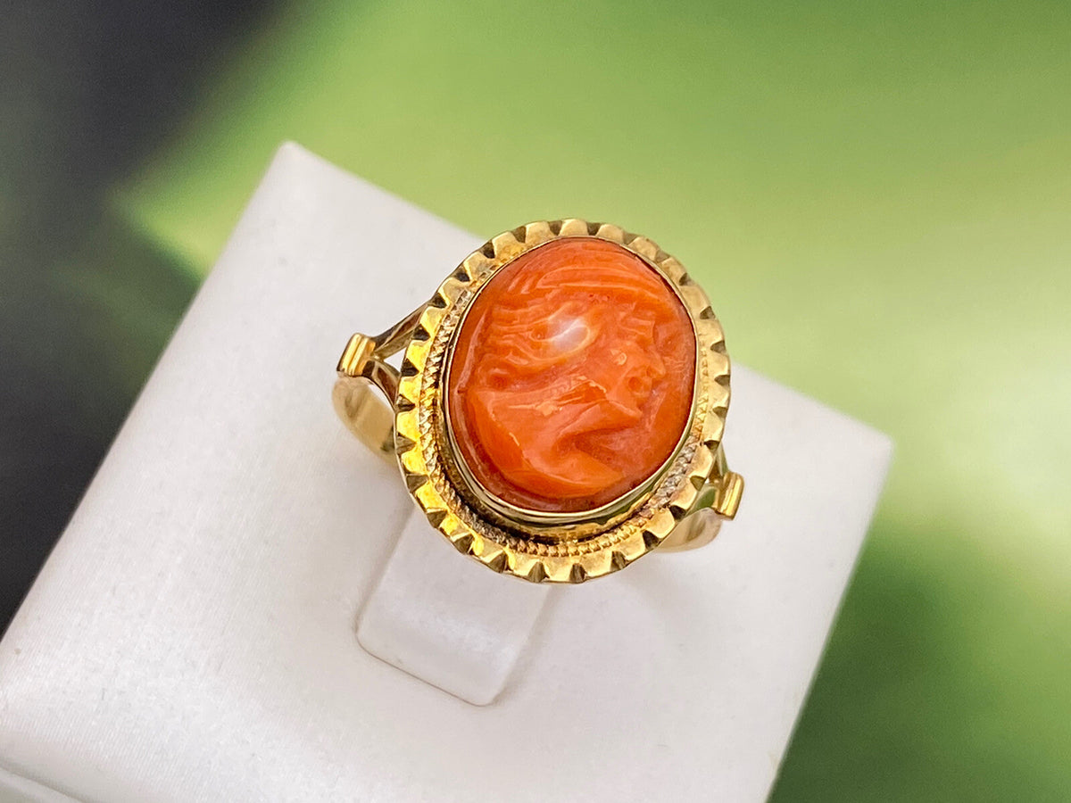 Anello in oro 18 kt con cammeo in corallo cerasuolo – foto 10
