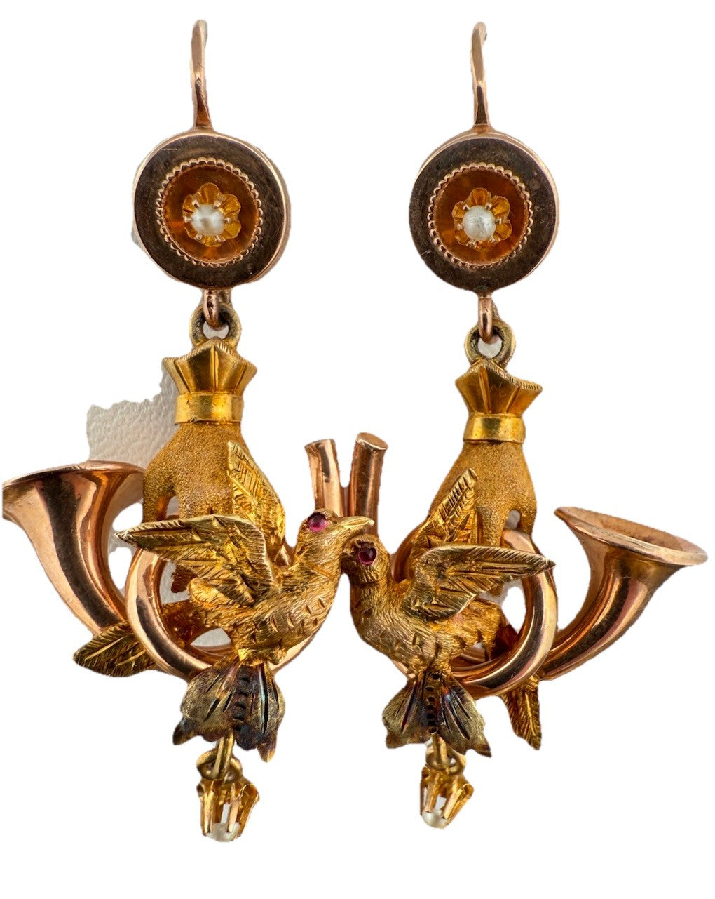 Orecchini antichi in oro 6/7 kt con paste vitree rosse e microperle, fine '800 – foto 22