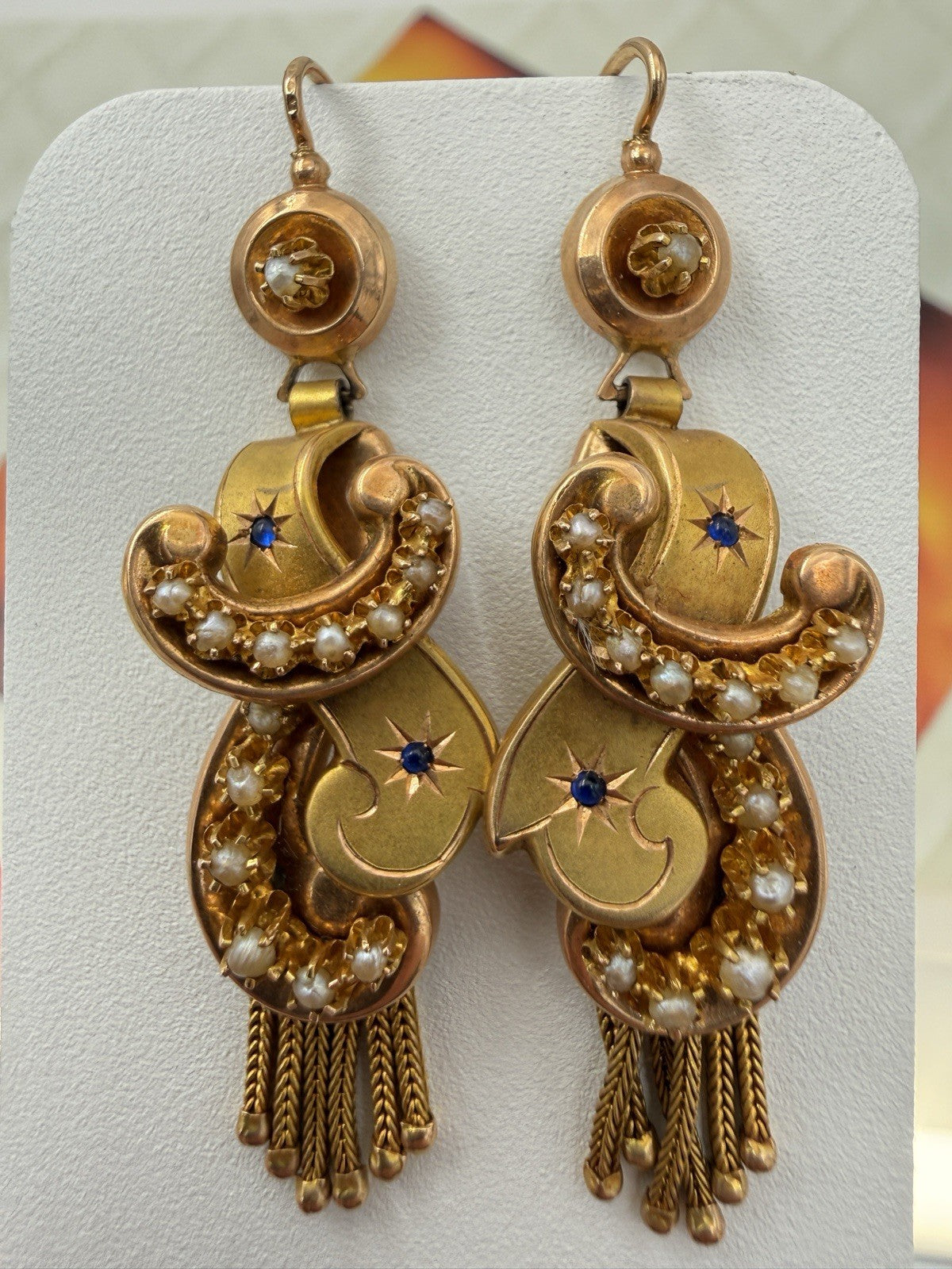 Orecchini antichi a frange in oro 6/7 kt con microperle, fine '800 – foto 16