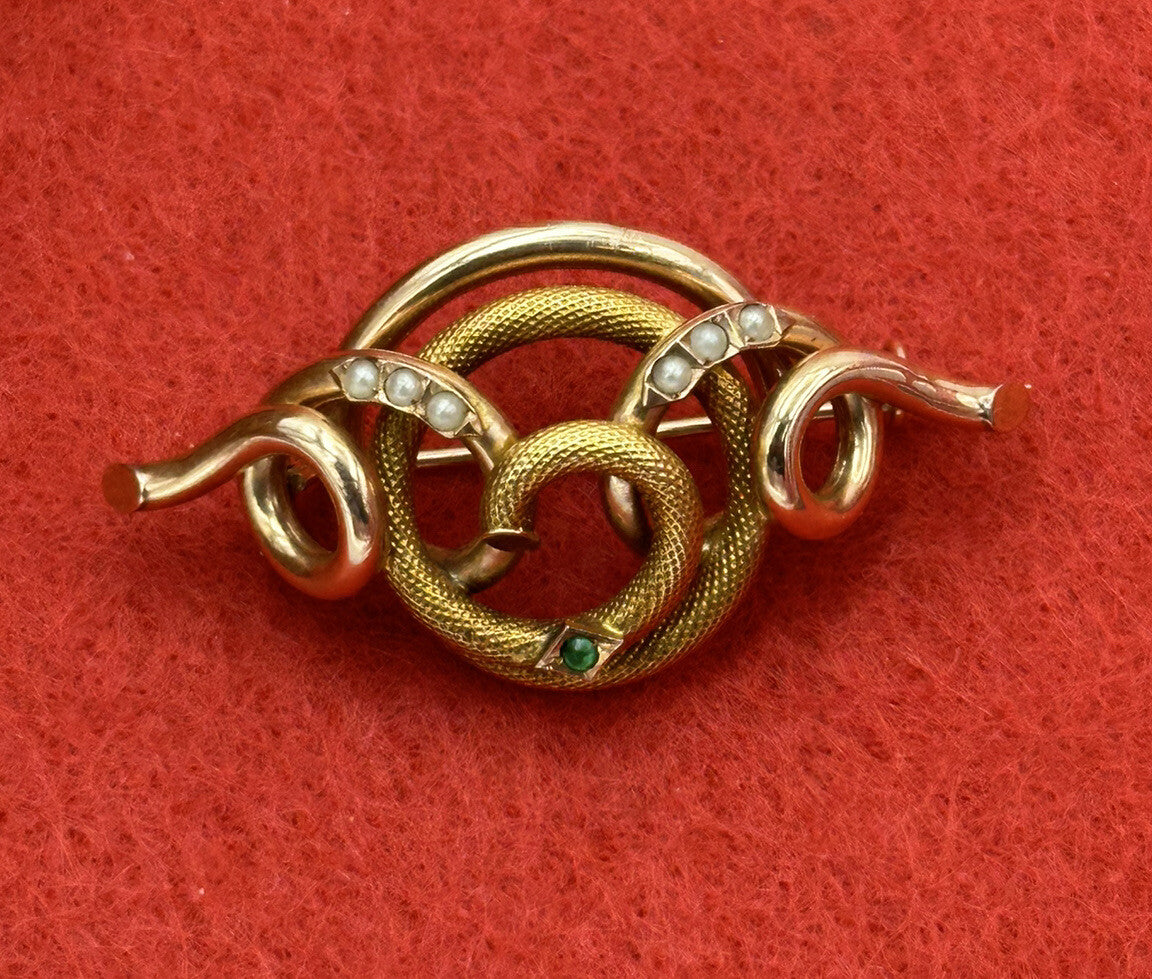 Spilla antica in oro 12 kt con microperle e pietra verde, inizi '900 – foto 4