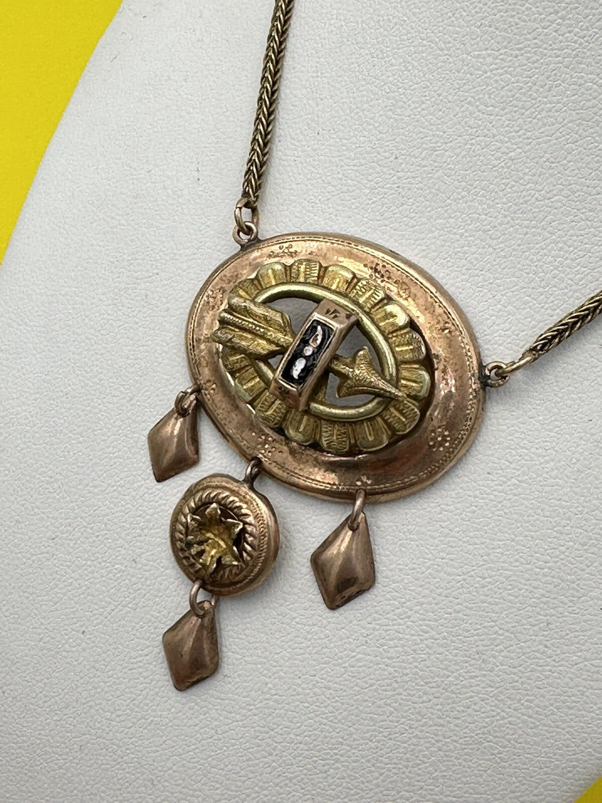 Collana antica in oro 6/7 kt con smalti neri e pendenti, fine '800 – foto 6