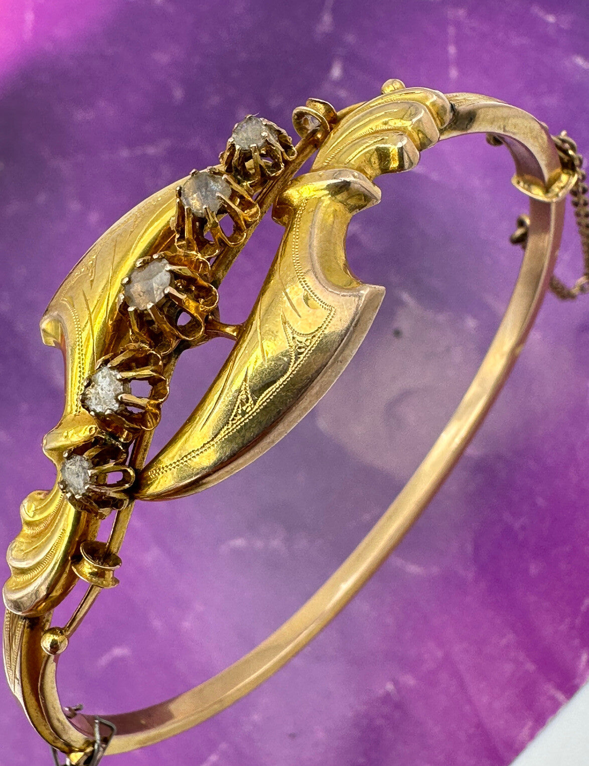 Bracciale rigido antico in oro 6/7 kt con diamanti taglio rosa, inizi '900 – foto 2