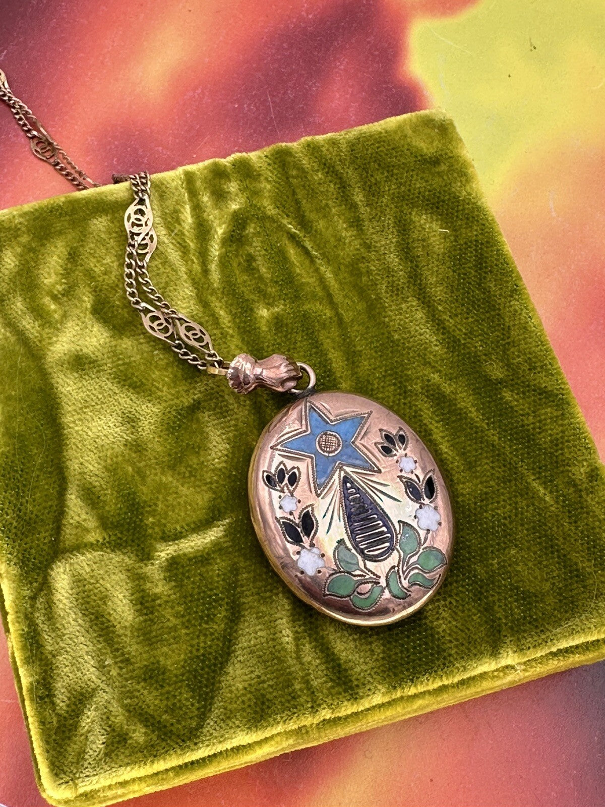 Collana antica in oro 6/7 kt con ciondolo a smalti multicolor, fine '800 – foto 6