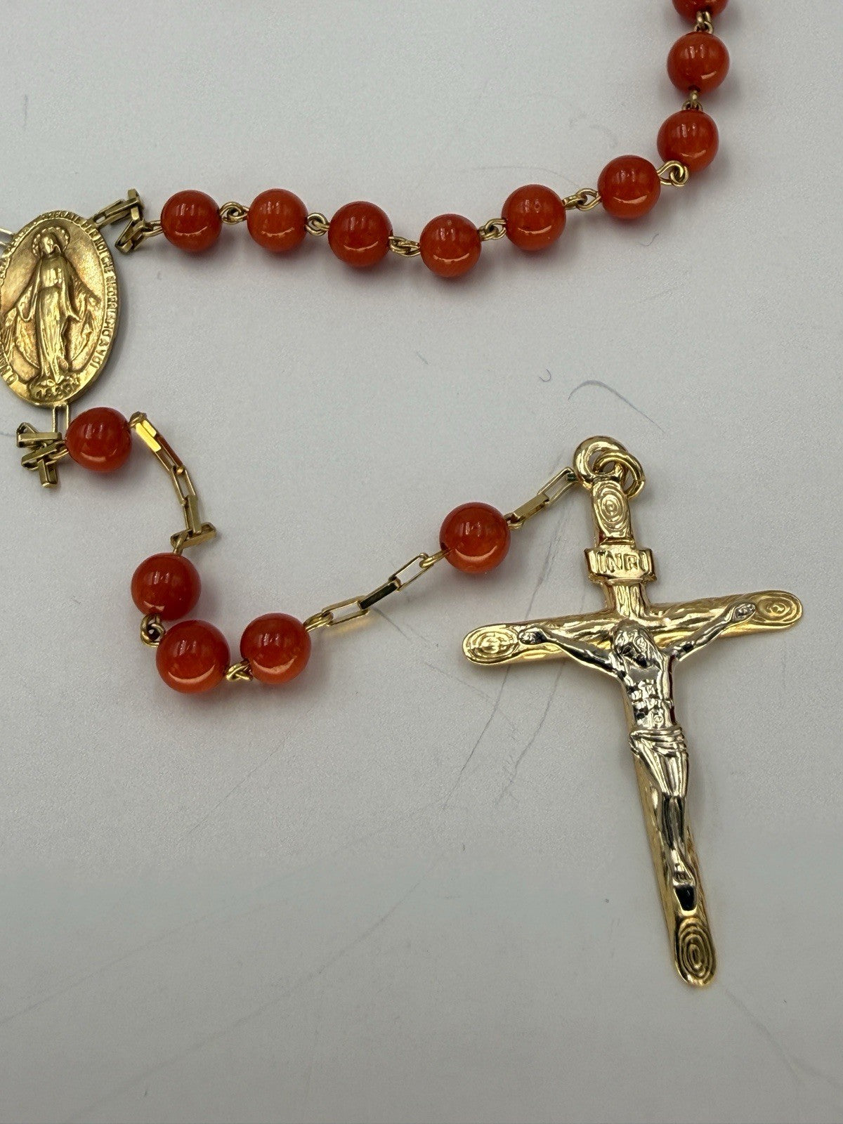 Rosario in oro 18 kt con corallo rosso mediterraneo – foto 3