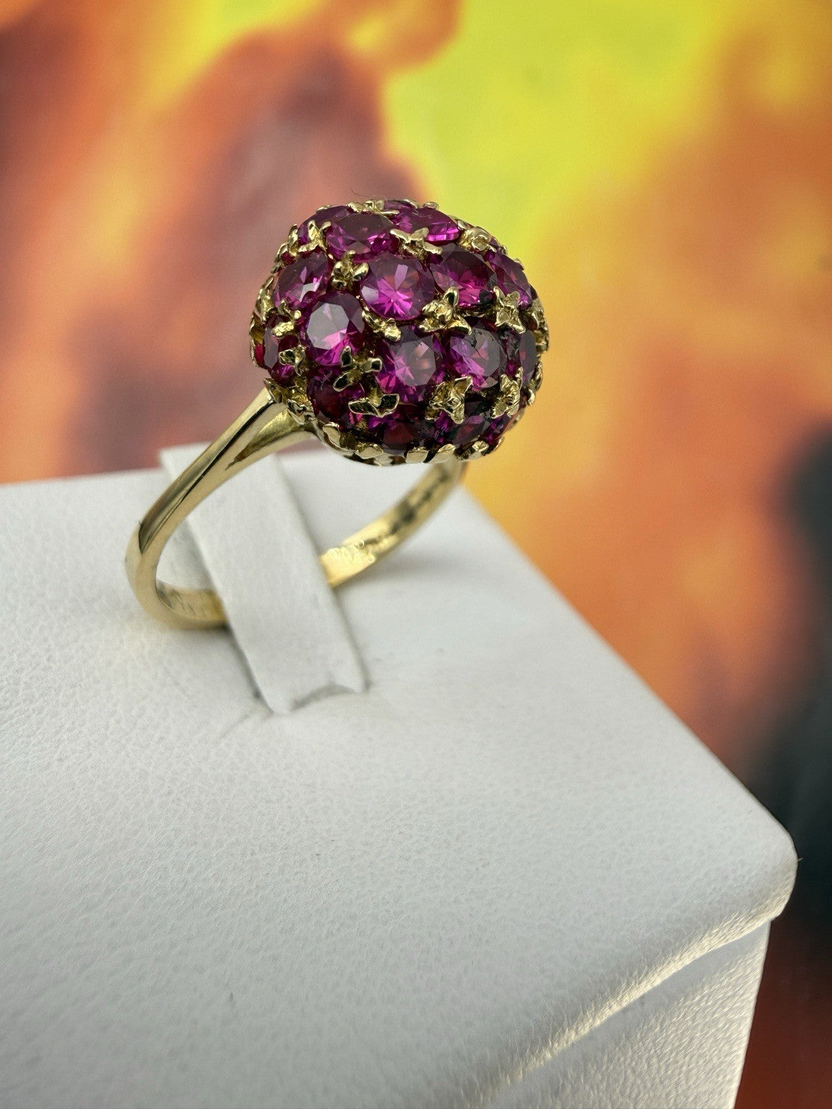 Anello a sfera vintage in oro 18 kt con rubini sintetici, anni '70 – foto 11