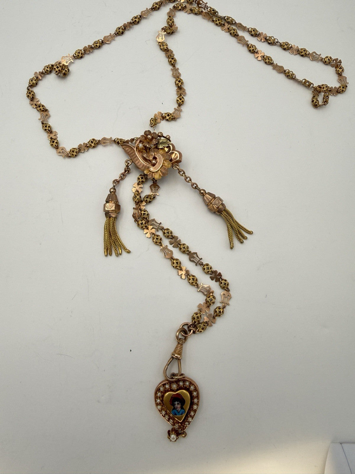 Collana saliscendi borbonica in oro 6/7 kt con cuore smaltato e microperle – foto 3