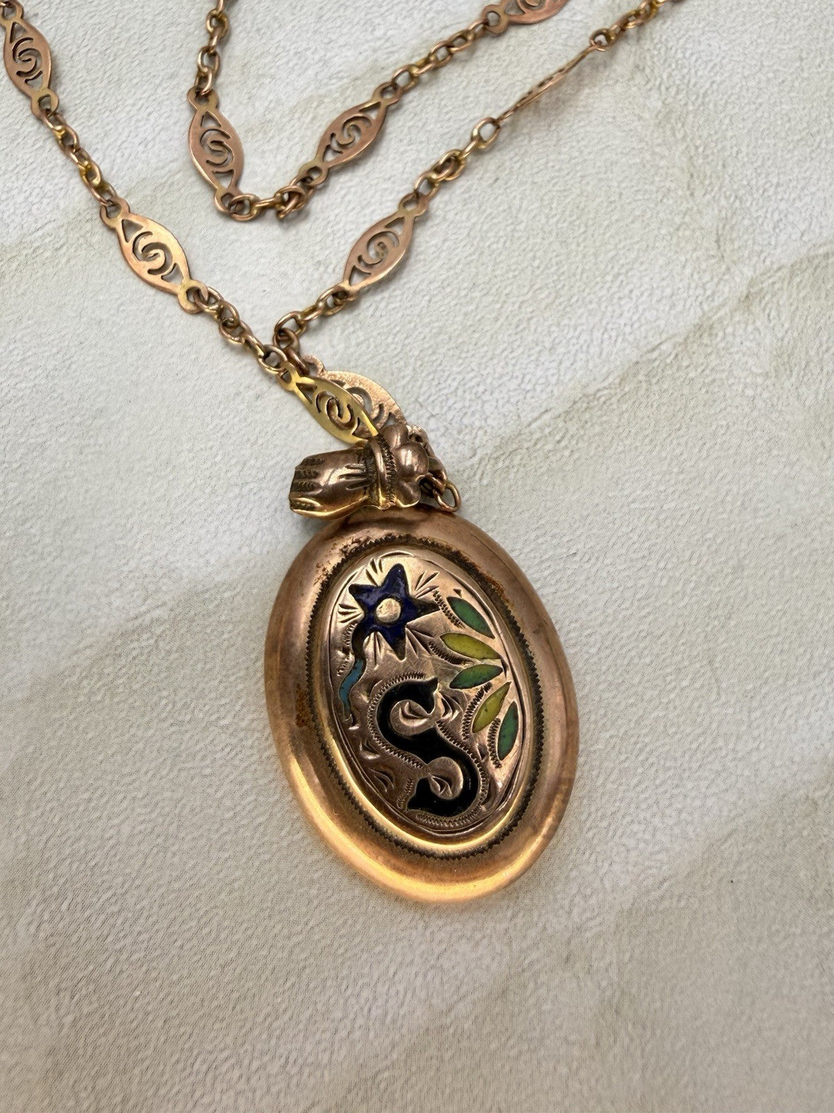 Collana borbonica in oro 6/7 kt con ciondolo a smalti multicolor, fine '800 – foto 5
