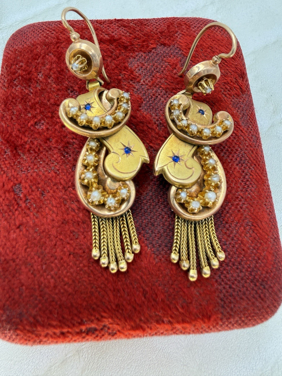 Orecchini antichi a frange in oro 6/7 kt con microperle, fine '800 – foto 5