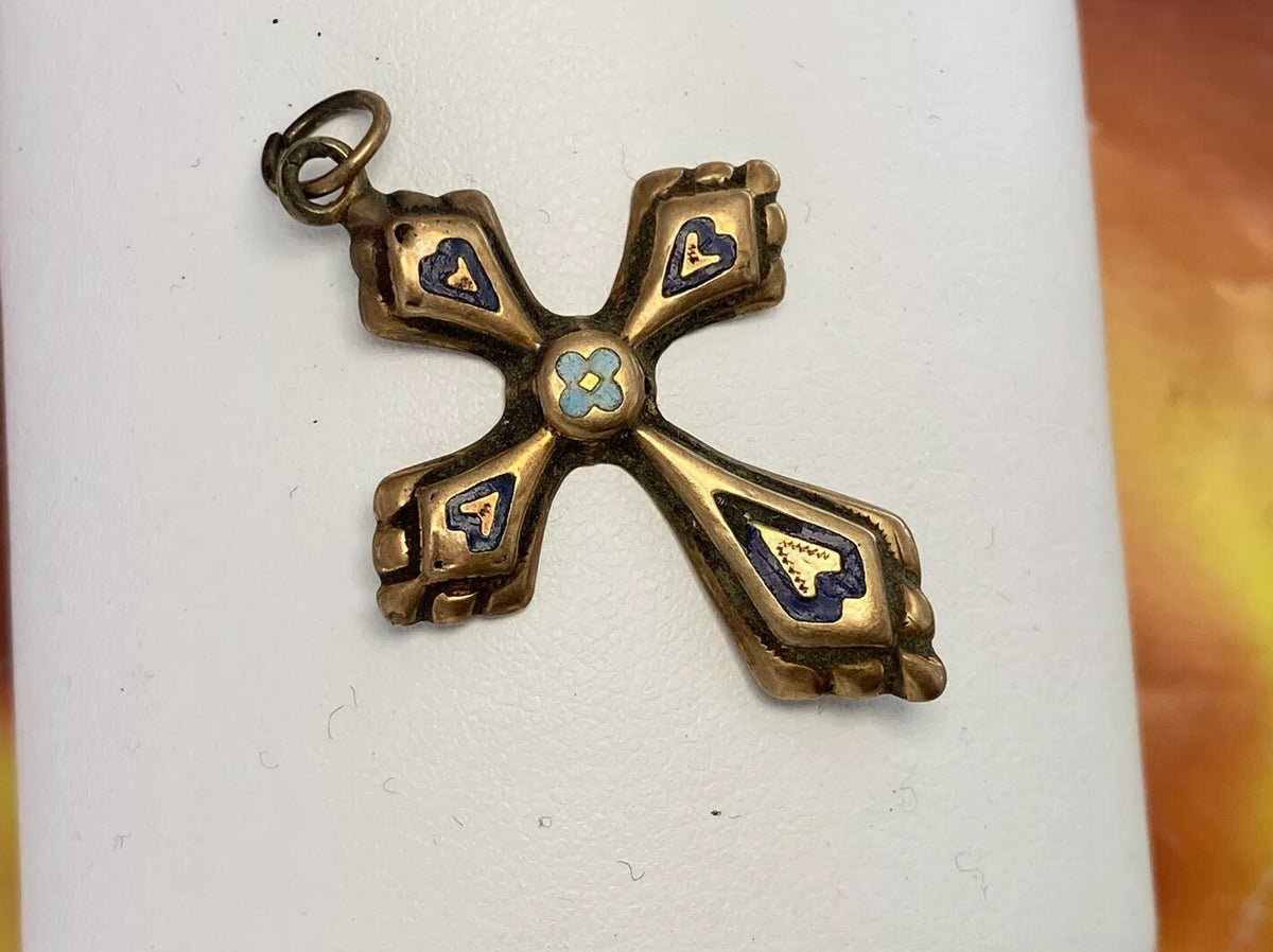 Croce borbonica in oro 6/7 kt con smalti blu e turchese, fine '800 – foto 2