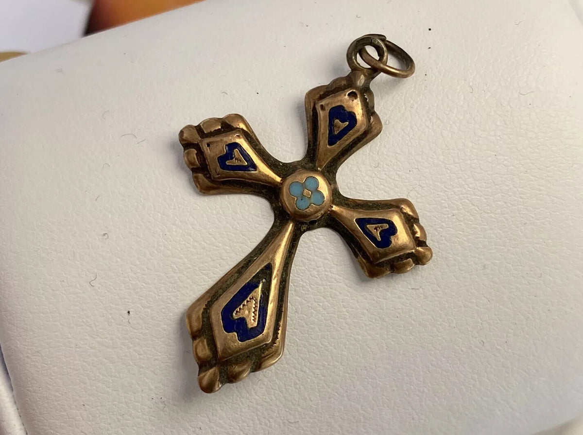 Croce borbonica in oro 6/7 kt con smalti blu e turchese, fine '800 – foto 3