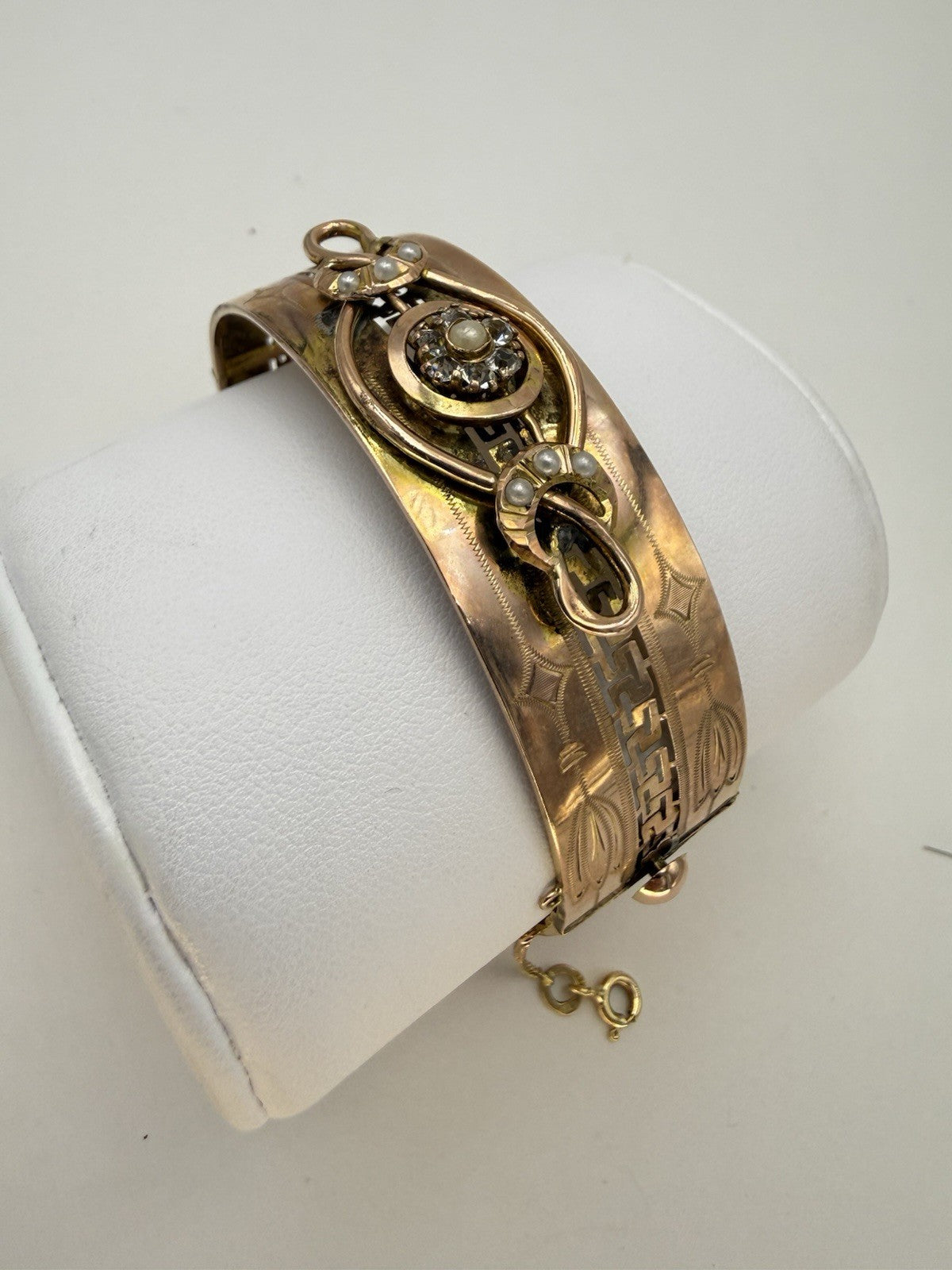 Bracciale a fascia antico in oro 6/7 kt con paste vitree e microperle – foto 14