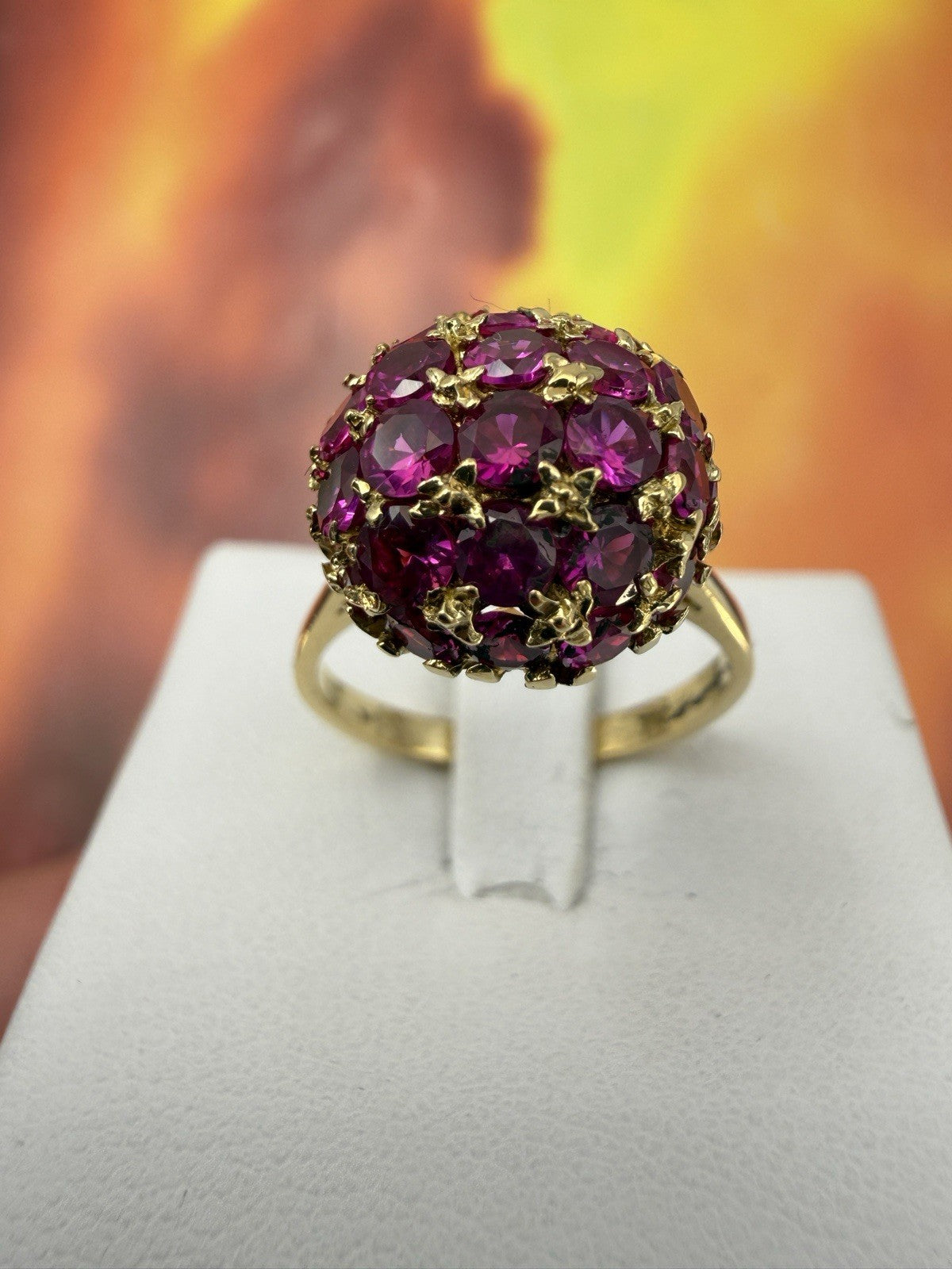 Anello a sfera vintage in oro 18 kt con rubini sintetici, anni '70 – foto 10