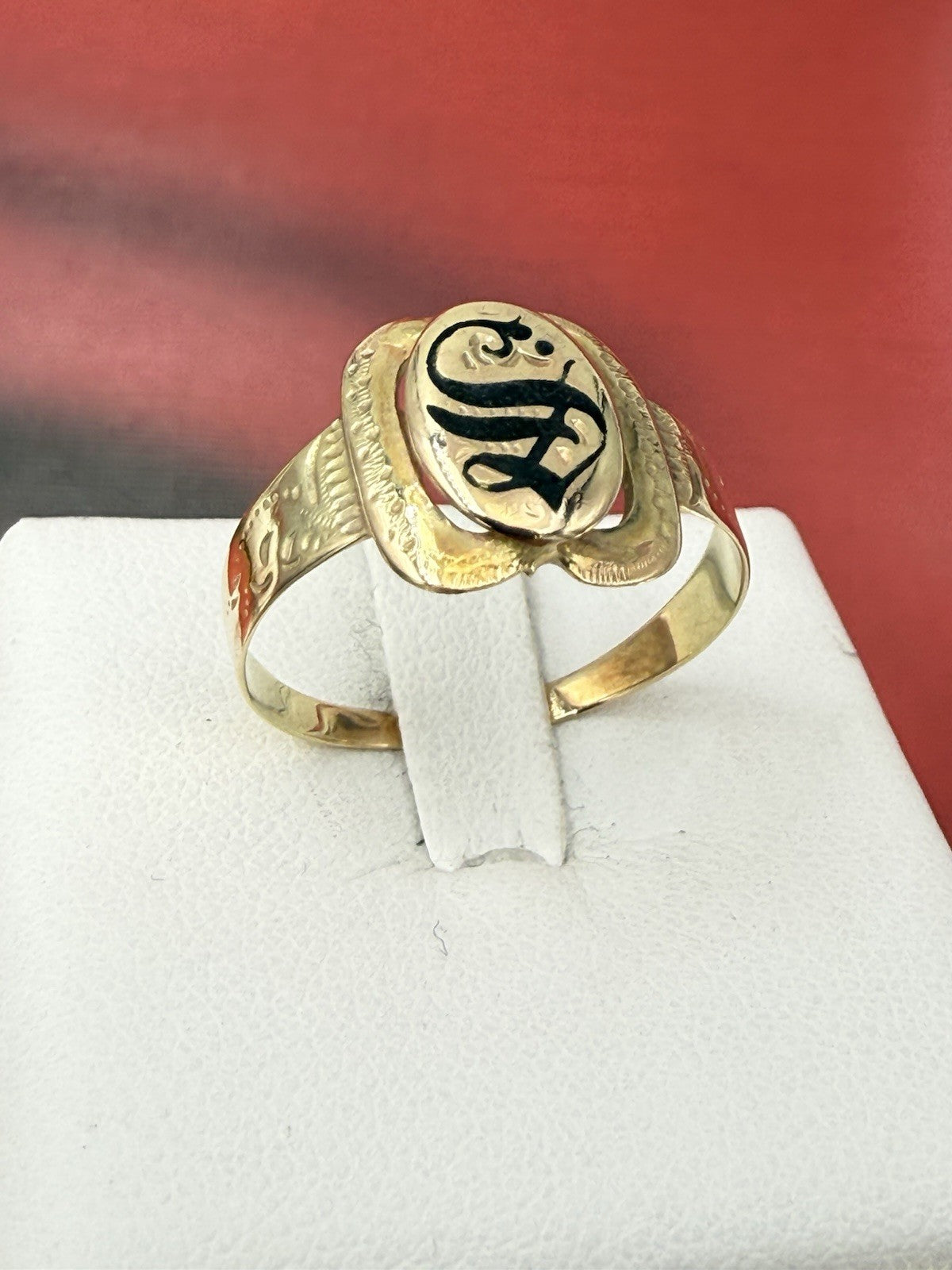 Anello borbonico con lettera S smaltata in oro 6/7 kt, misura 21 – foto 12