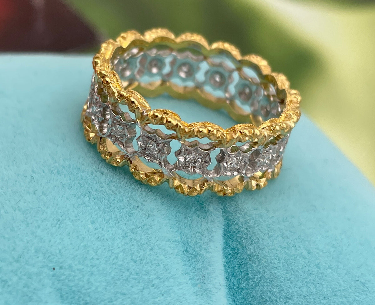 Anello eternity inciso a mano in oro bianco e giallo 18 kt con brillanti – foto 12