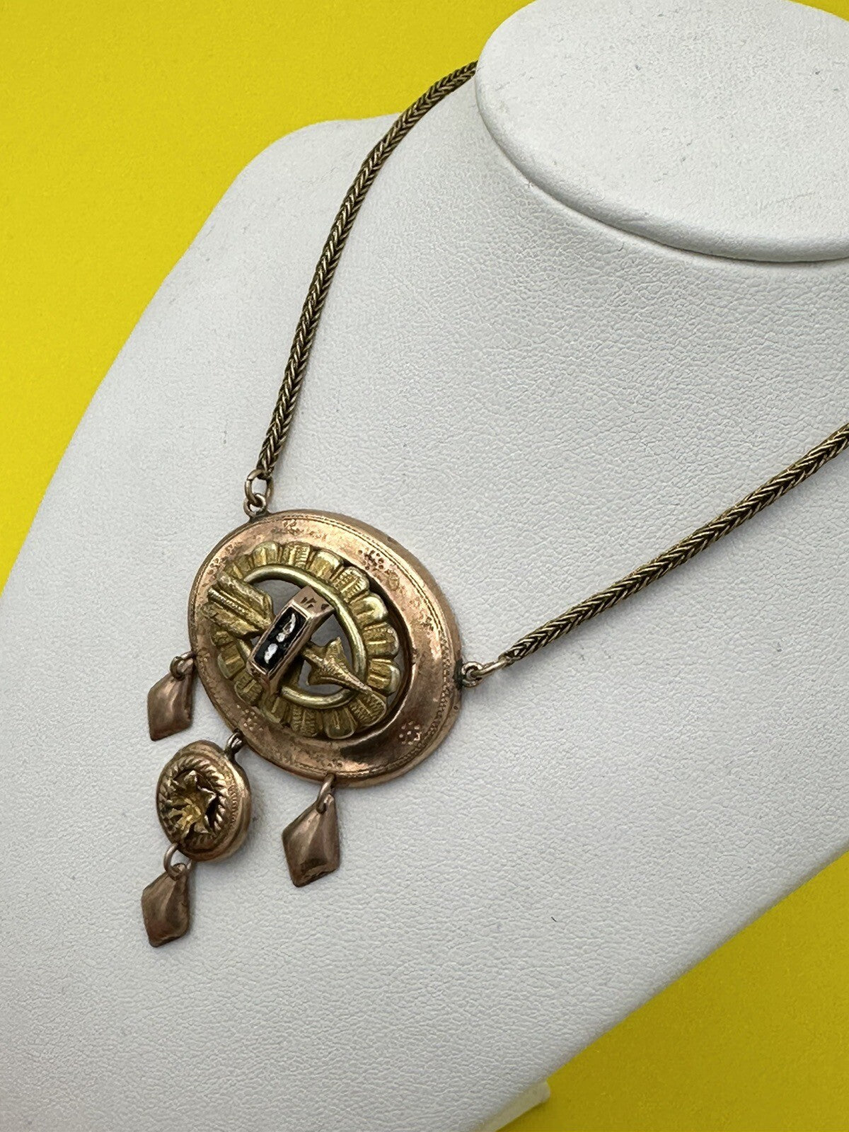 Collana antica in oro 6/7 kt con smalti neri e pendenti, fine '800 – foto 11