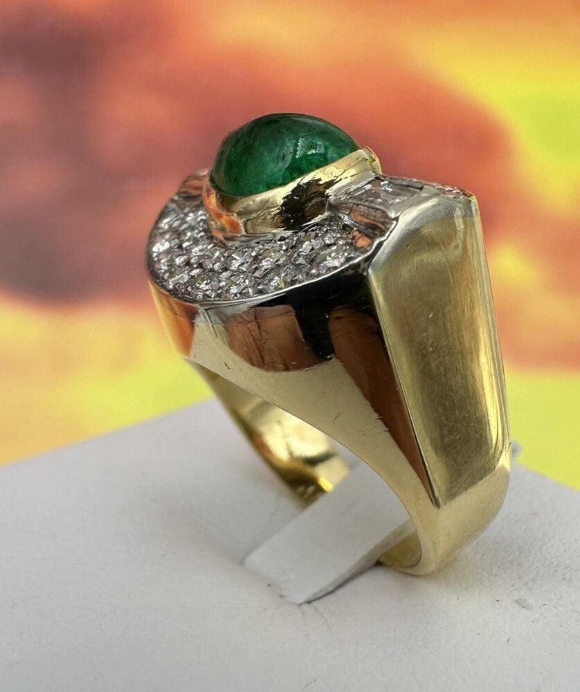 Anello a fascia in oro 18 kt con smeraldo cabochon e diamanti, anni '90 – foto 6