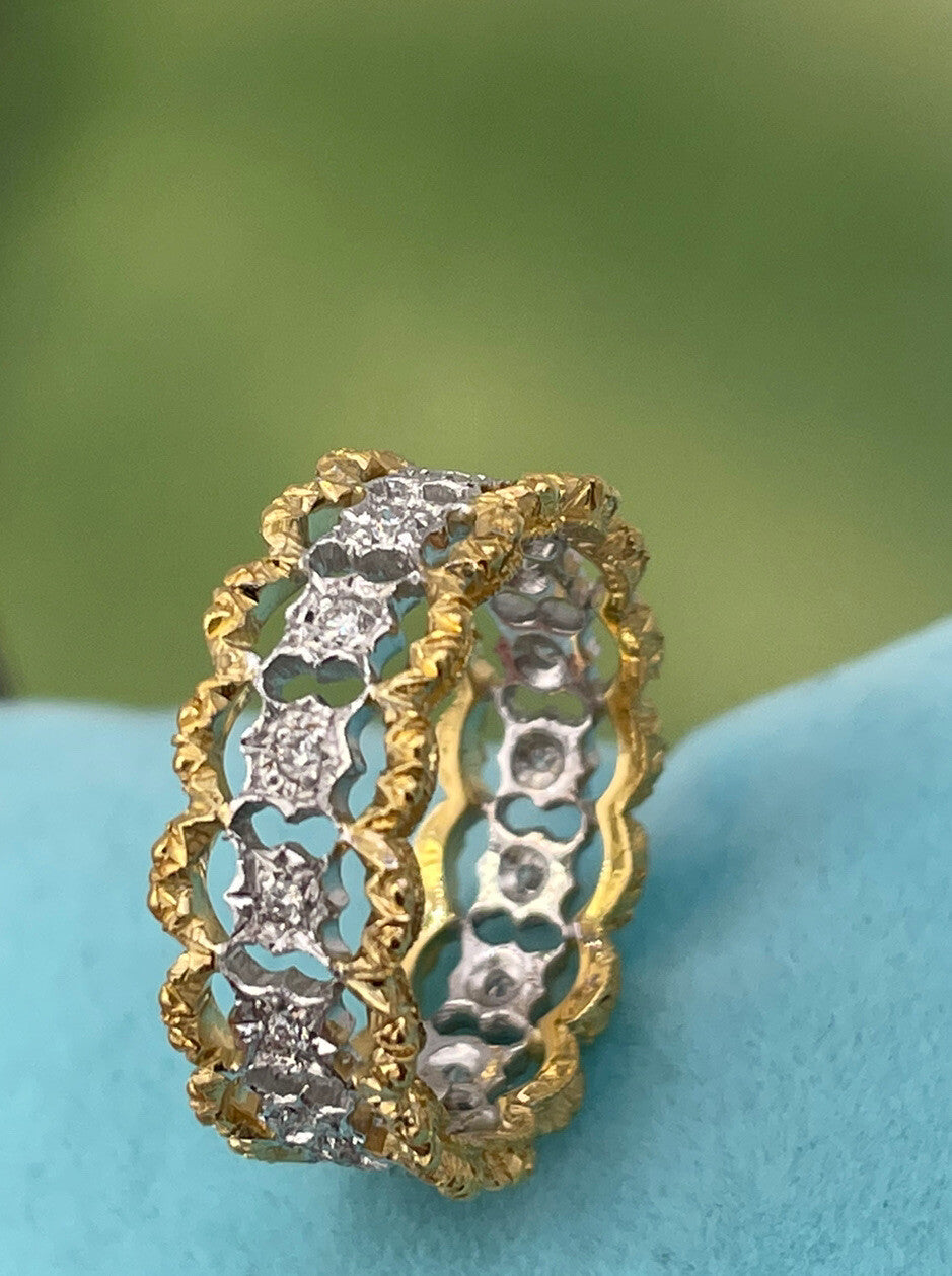 Anello eternity inciso a mano in oro bianco e giallo 18 kt con brillanti – foto 6