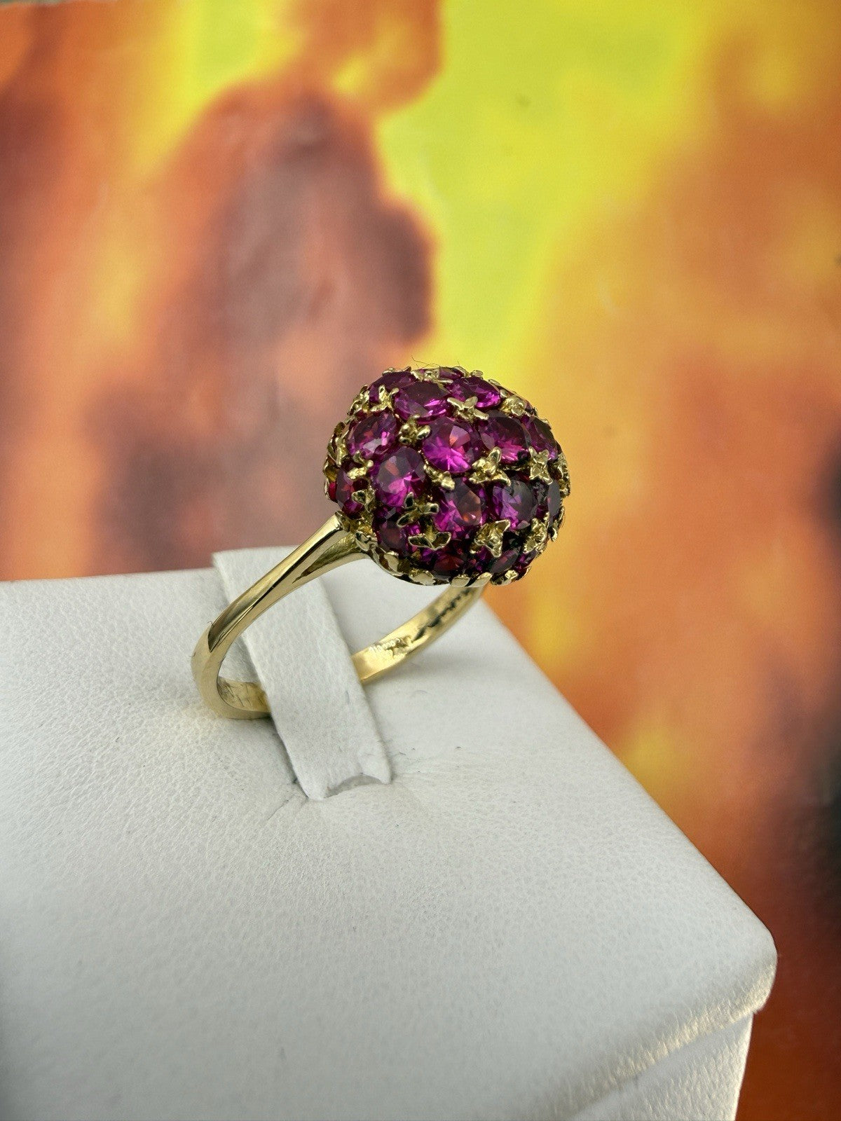 Anello a sfera vintage in oro 18 kt con rubini sintetici, anni '70 – foto 5