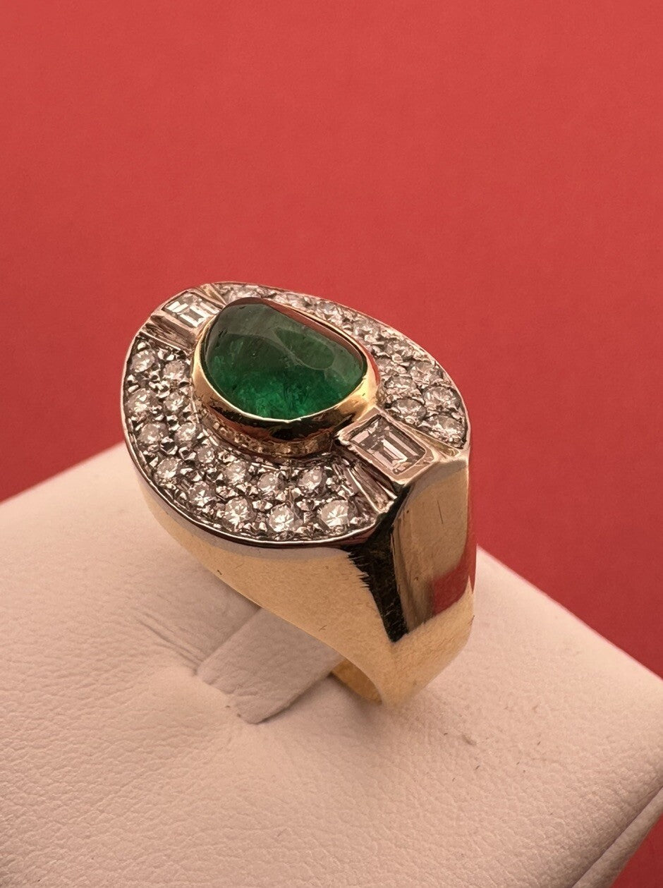 Anello a fascia in oro 18 kt con smeraldo cabochon e diamanti, anni '90 – foto 18