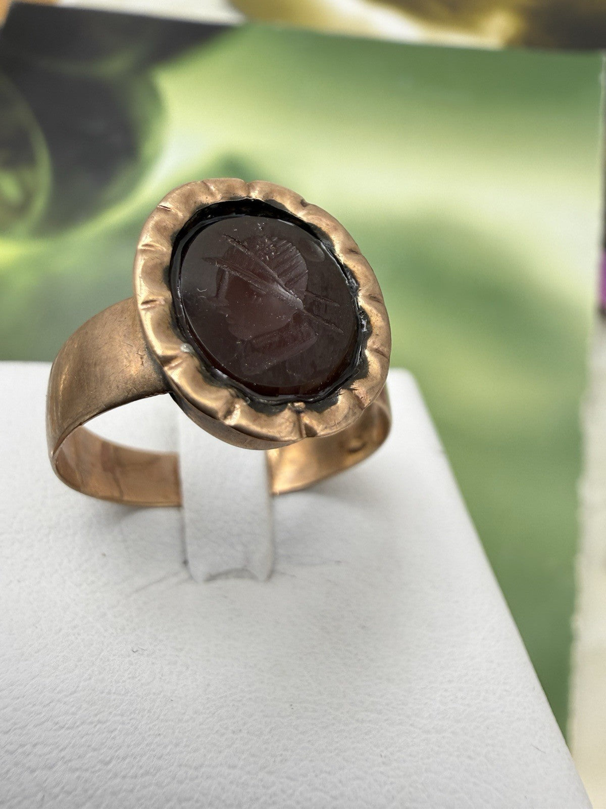 Anello borbonico in oro 6/7 kt con corniola incisa a guerriero, fine '800 – foto 6