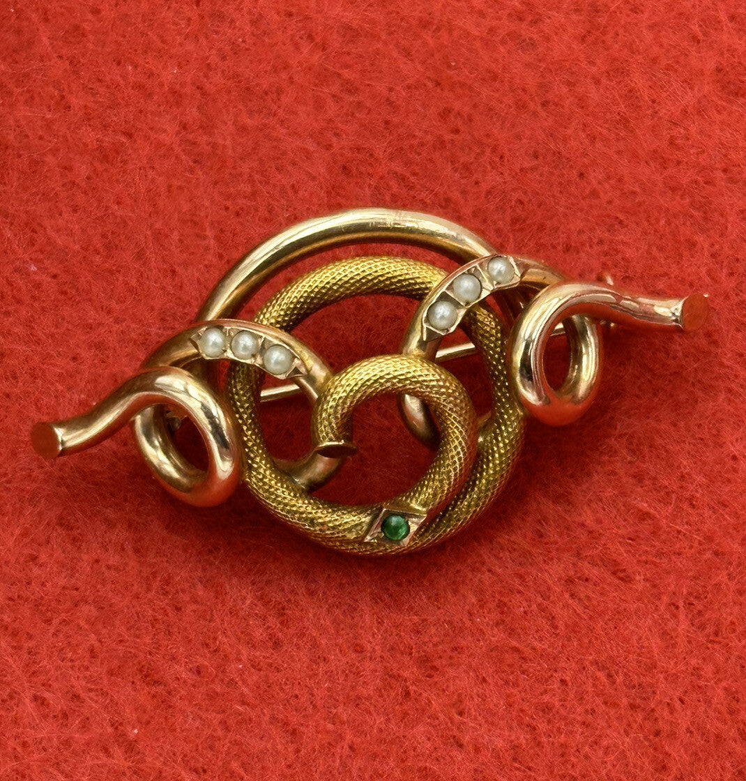 Spilla antica in oro 12 kt con microperle e pietra verde, inizi '900 – foto 3