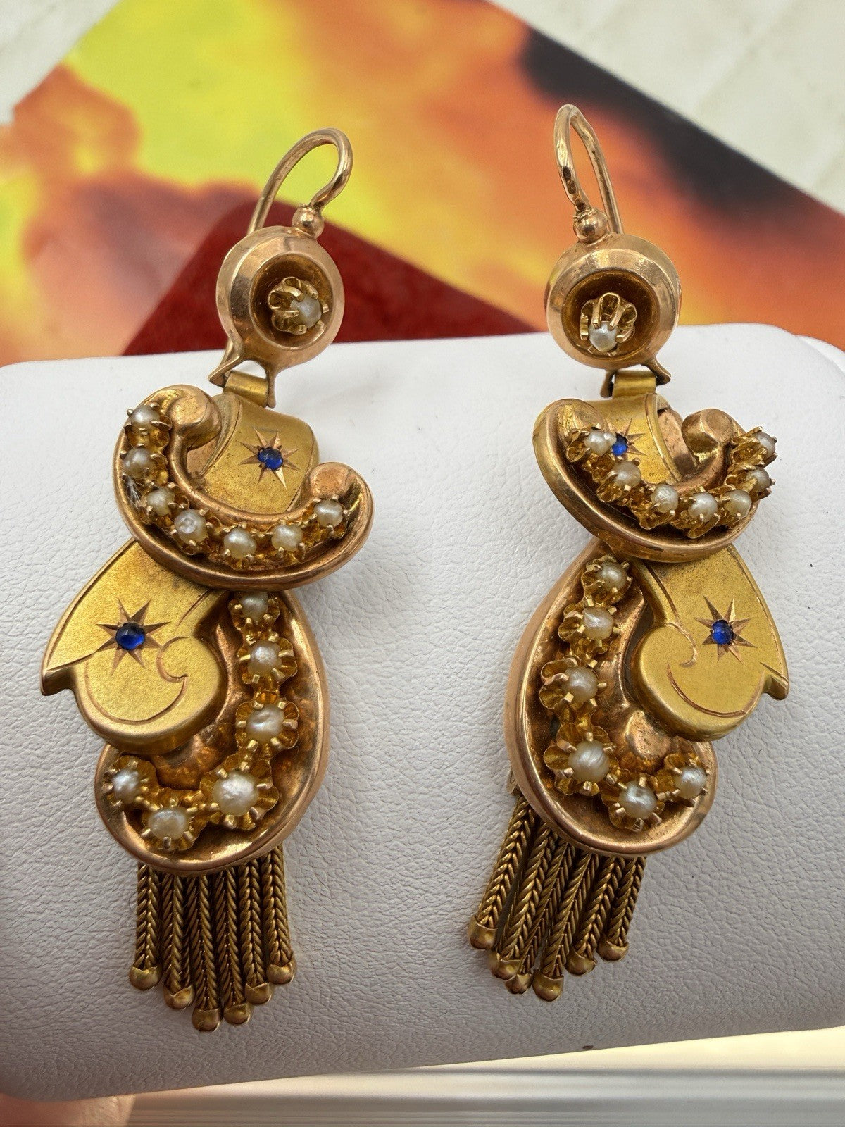 Orecchini antichi a frange in oro 6/7 kt con microperle, fine '800 – foto 14