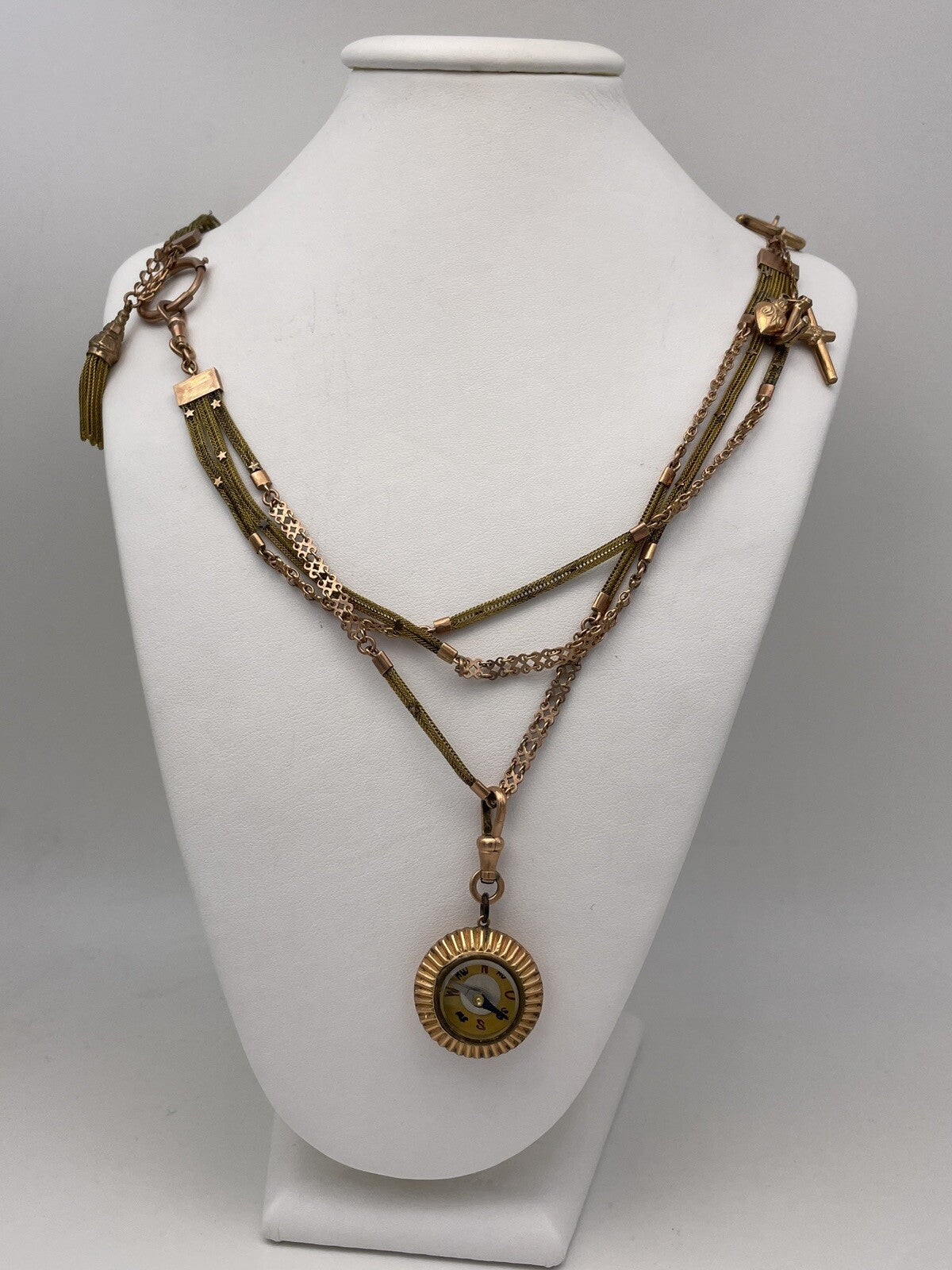Doppia collana porta-orologio in oro rosa 6/7 kt con bussola e ciondoli – foto 5