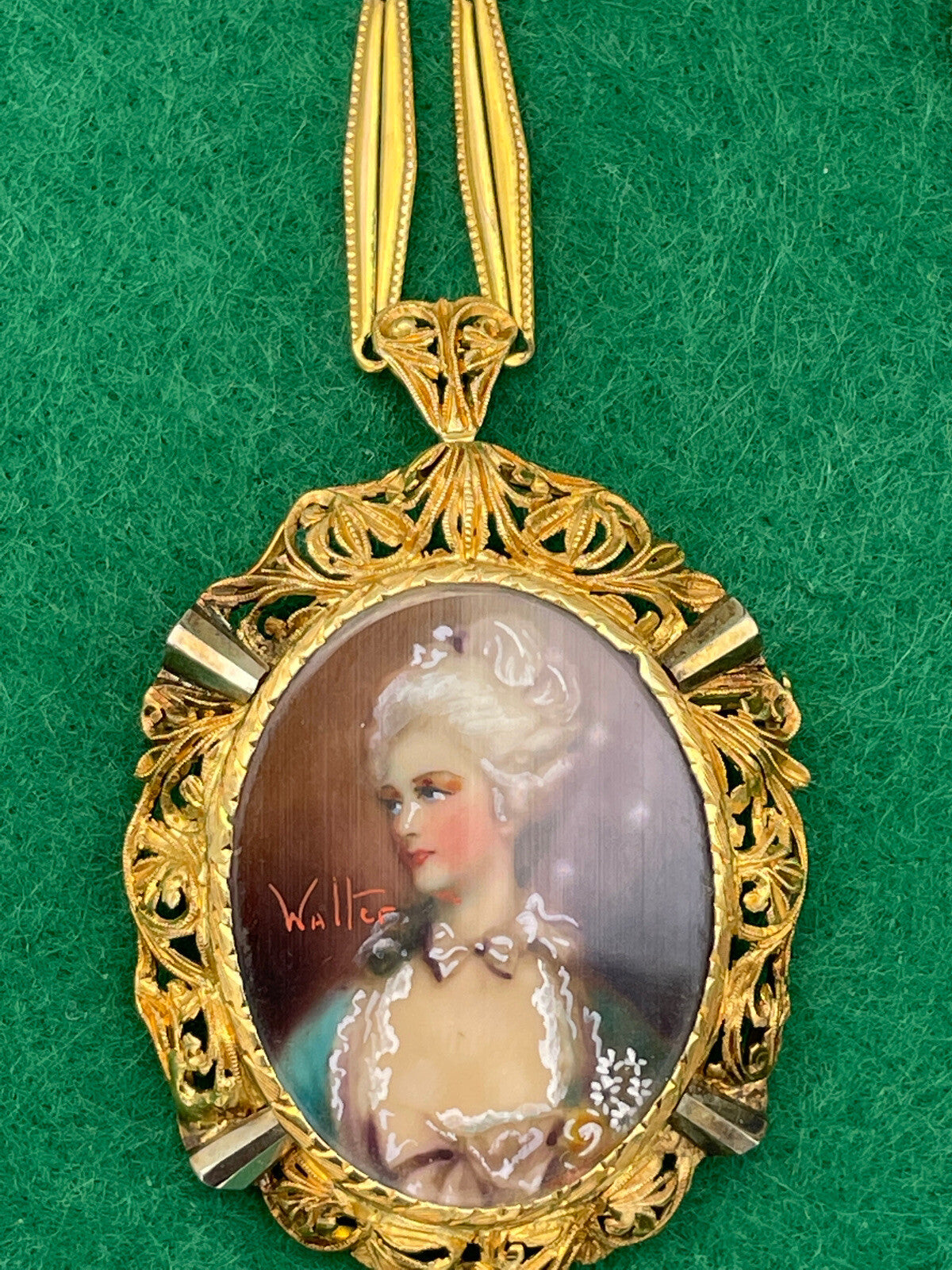Collana antica con ciondolo-spilla miniatura in oro 18 kt, inizi '900 – foto 9