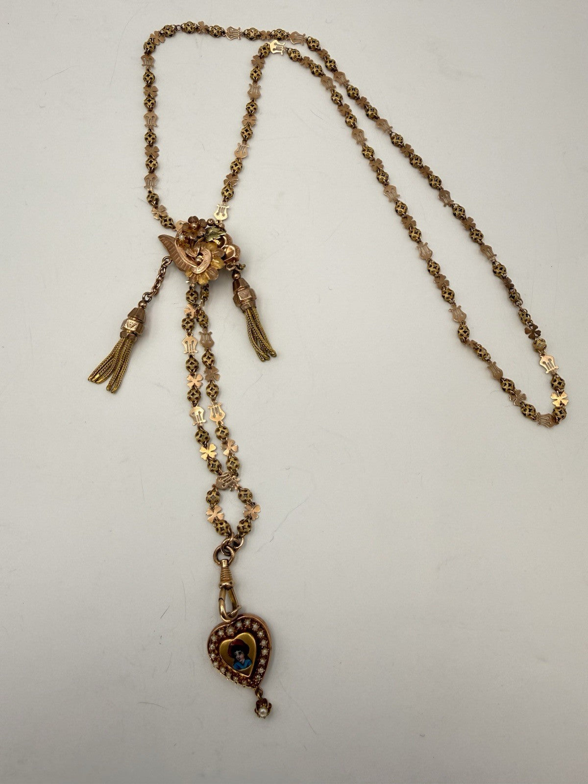 Collana saliscendi borbonica in oro 6/7 kt con cuore smaltato e microperle – foto 9
