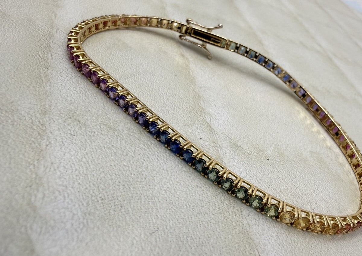 Bracciale tennis rainbow in oro giallo 18 kt con zaffiri multicolor – foto 7