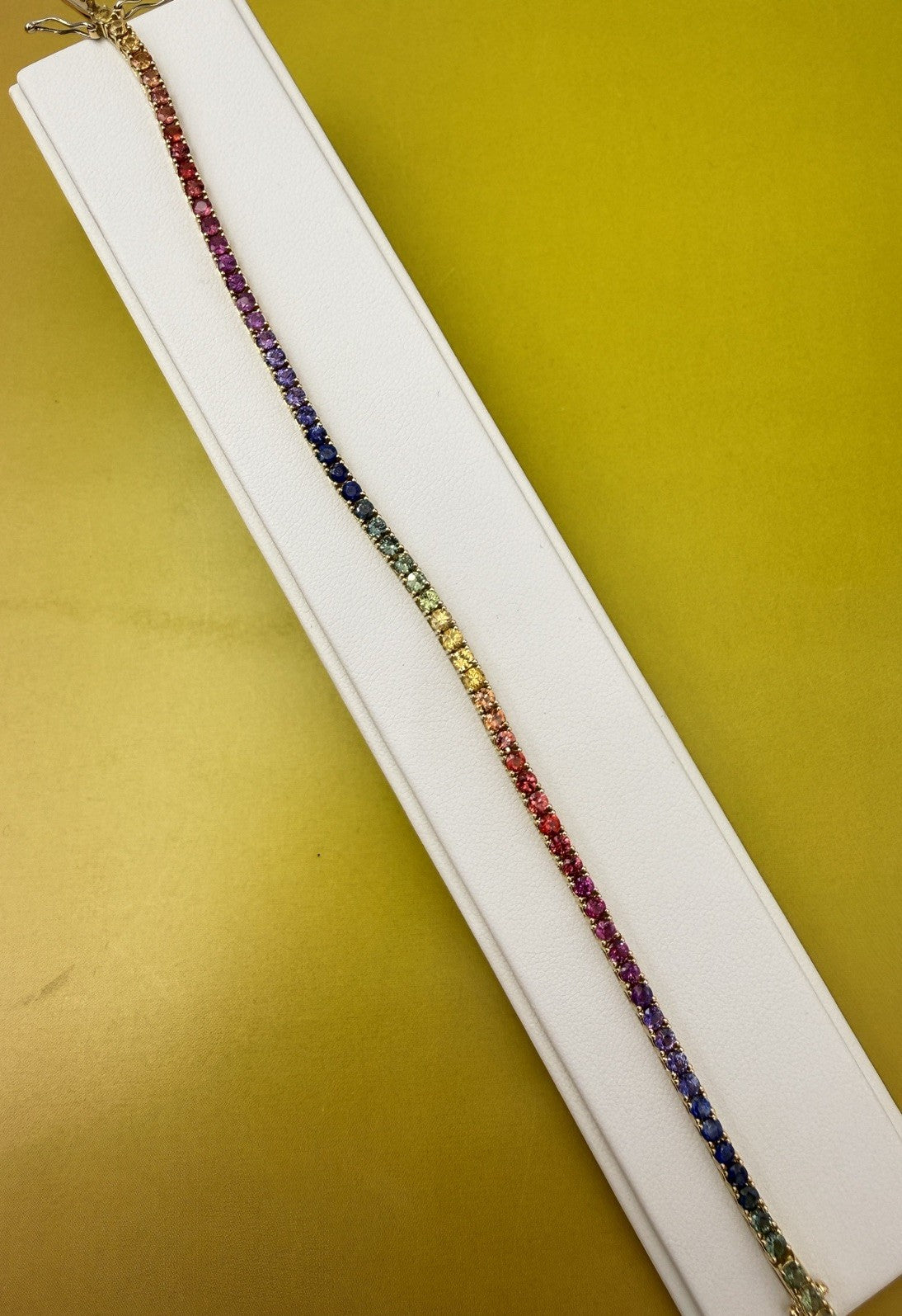 Bracciale tennis rainbow in oro giallo 18 kt con zaffiri multicolor – foto 20