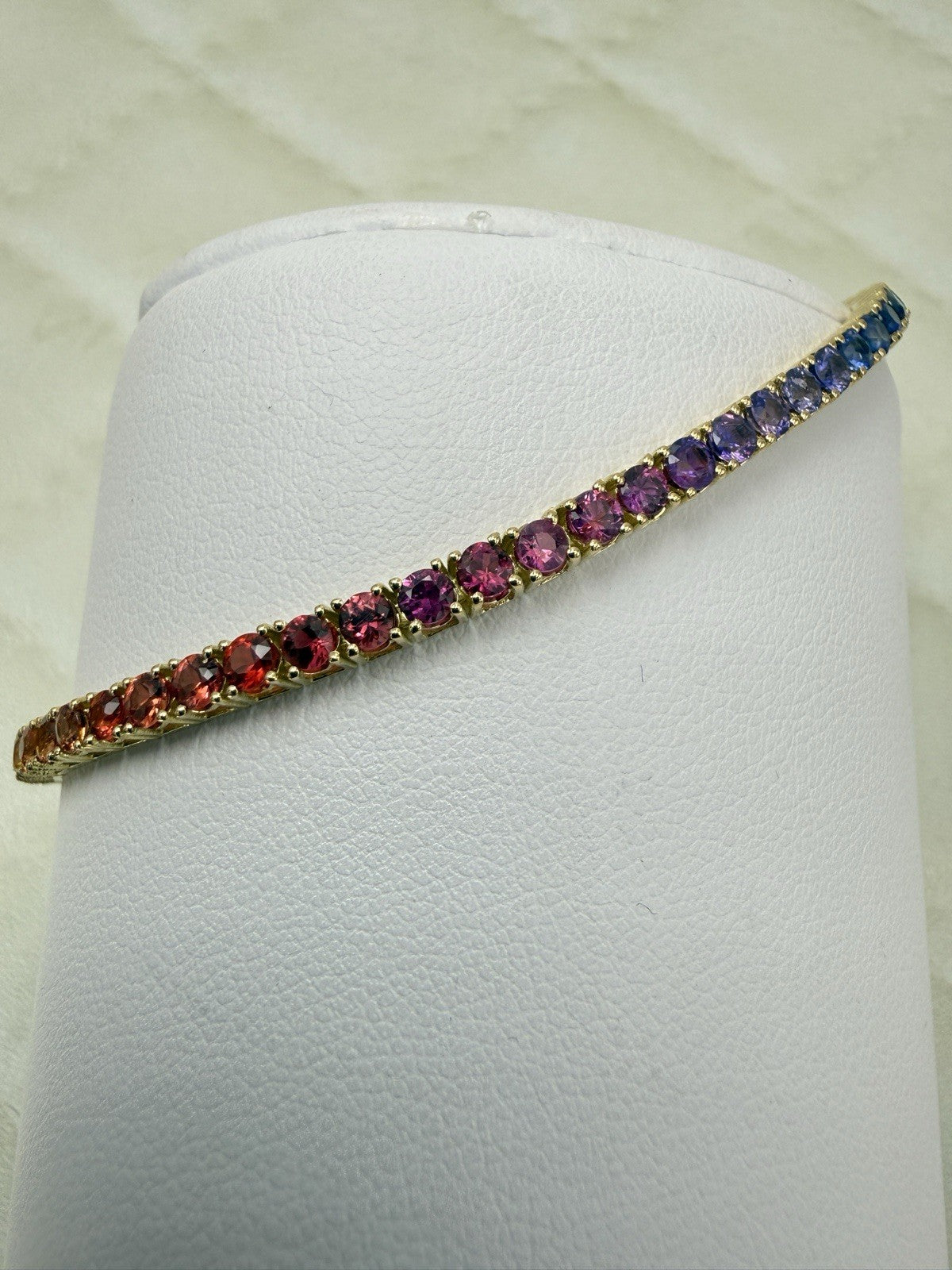 Bracciale tennis rainbow in oro giallo 18 kt con zaffiri multicolor – foto 13