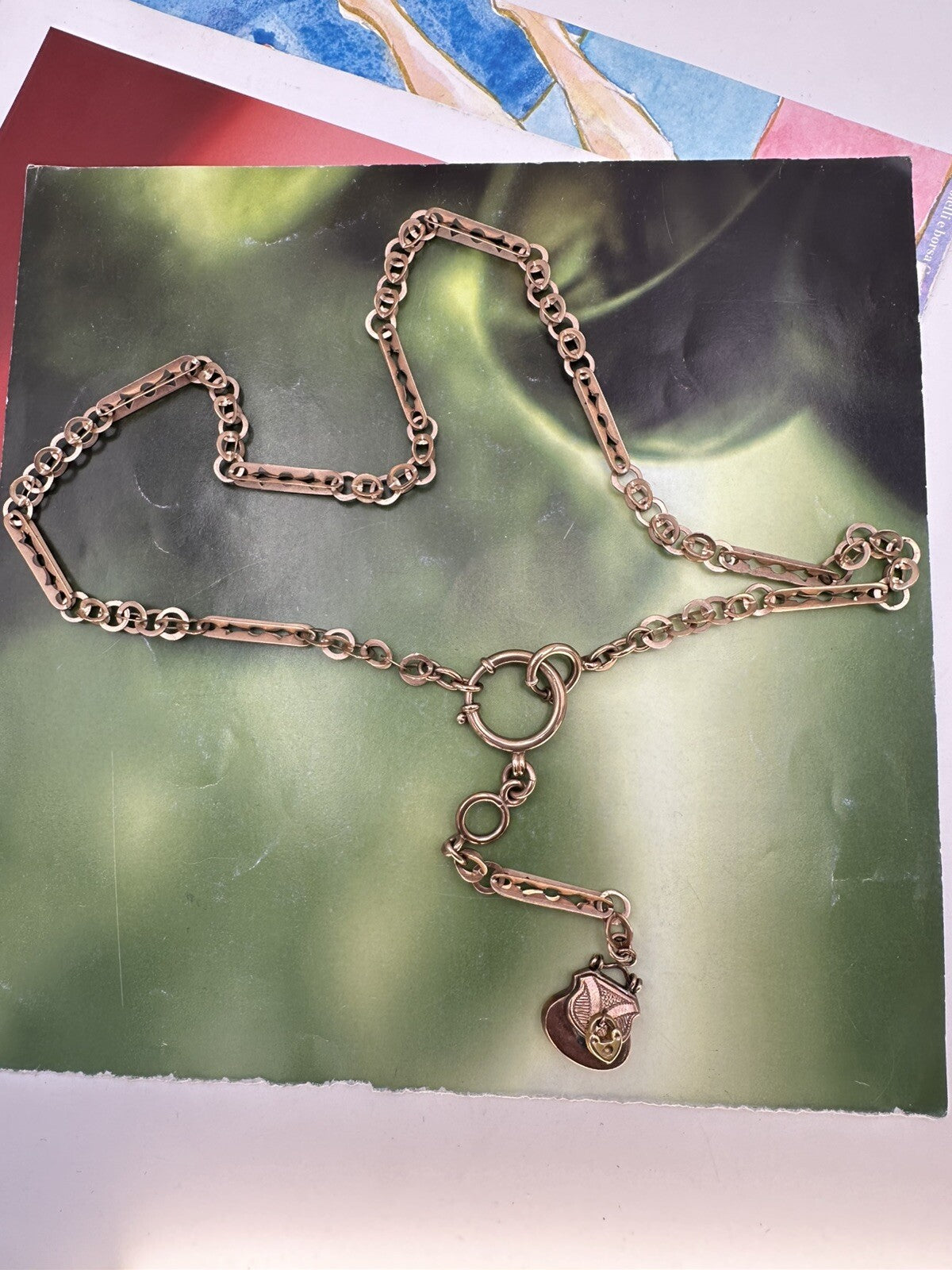 Collana in oro rosa 9 kt con moschettone e pendente a borsetta, inizi '900 – foto 16
